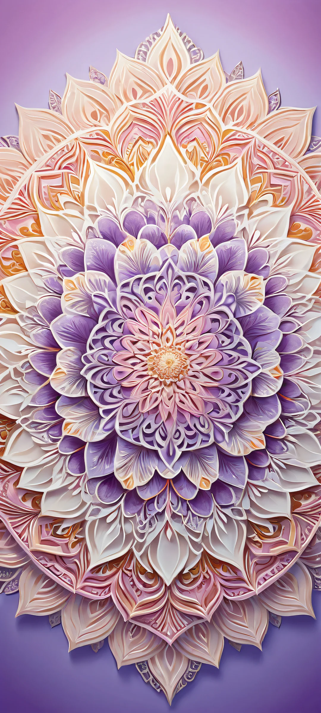 Stunning digital art of an intricate mandala placed in the lower-middle with micro-details, perfectly clean top half, and a soft gradient background for iPhone/Android devices.