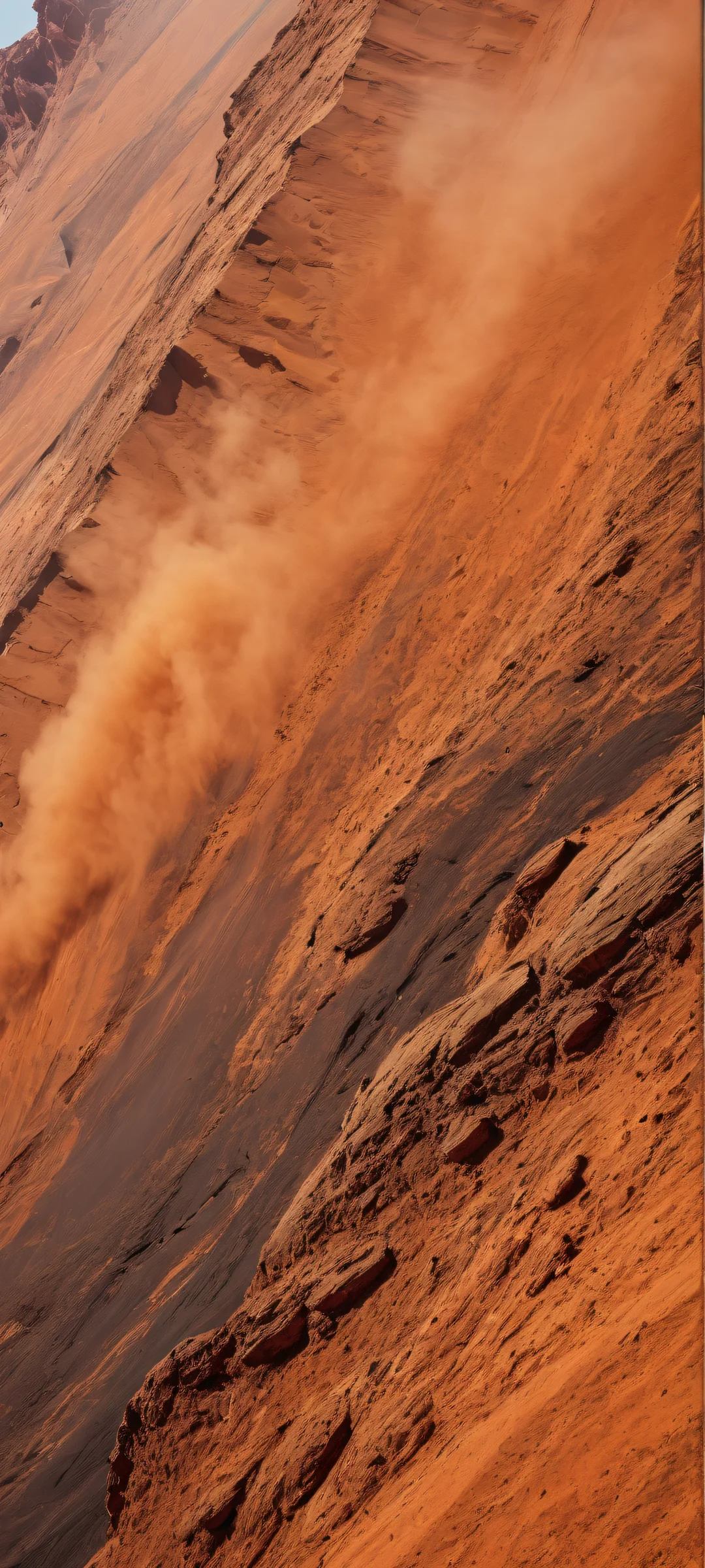 Breathtaking vertical portrait artwork of Mars with rust-red rocks and dust storms on iPhone/Android