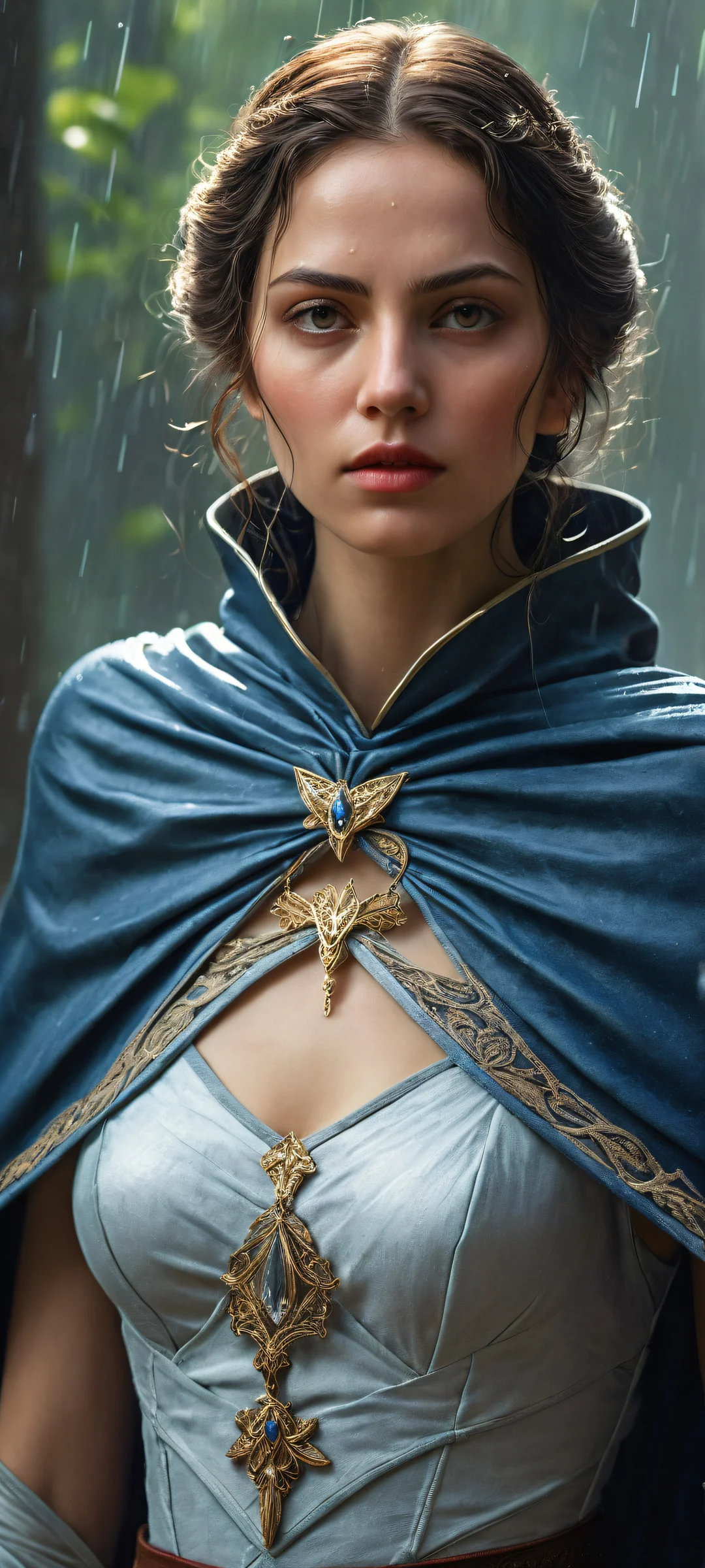 A masked heroine with a melancholic expression, placed in the lower-middle on an iPhone/Android screen.