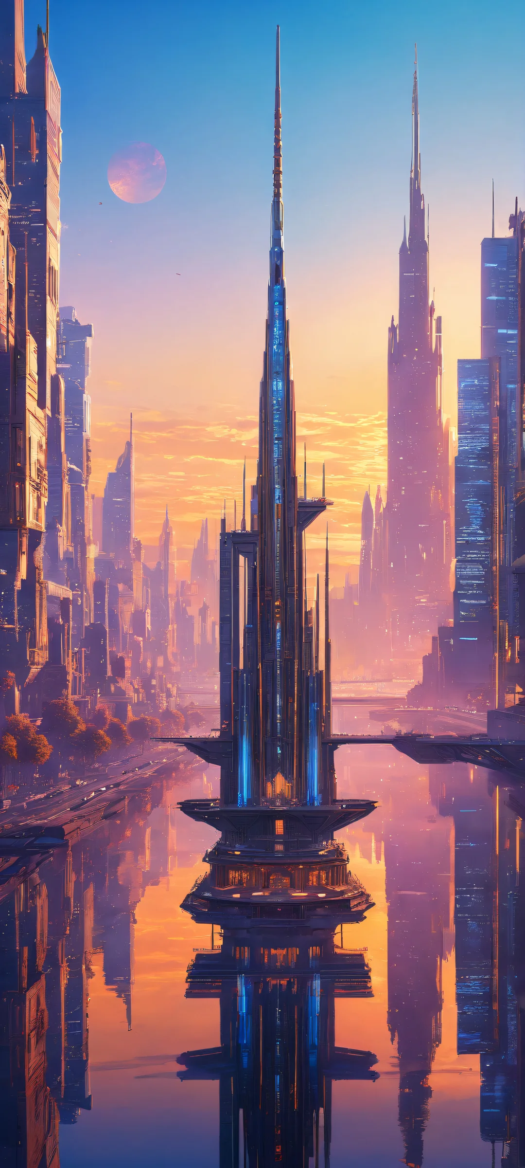 iPhone/Android background featuring Mauser C96 and Arknights' cityscape with intricate details and radiant colors.