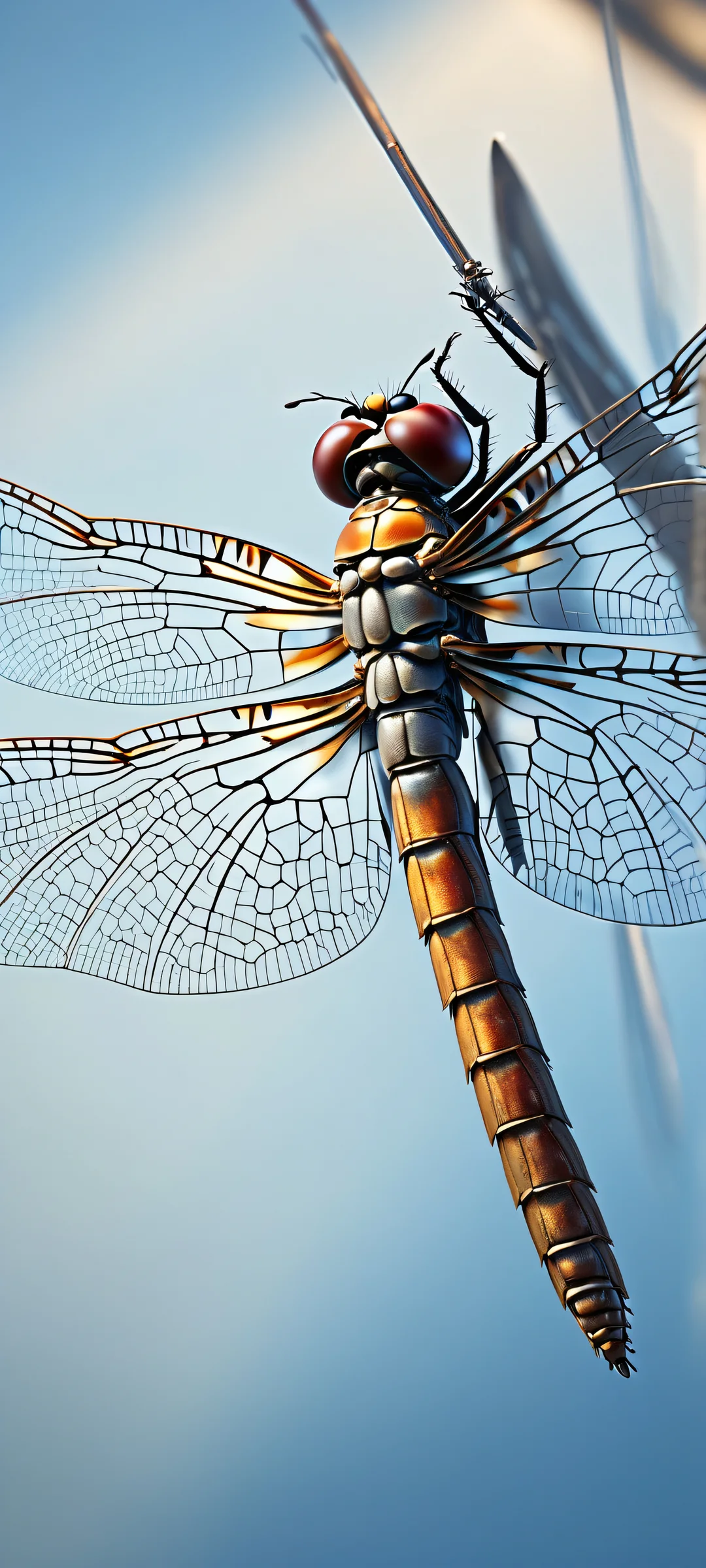 Breathtaking mechanical dragonfly artwork for iPhone/Android home screens with radiant colors and flawless depth of field.