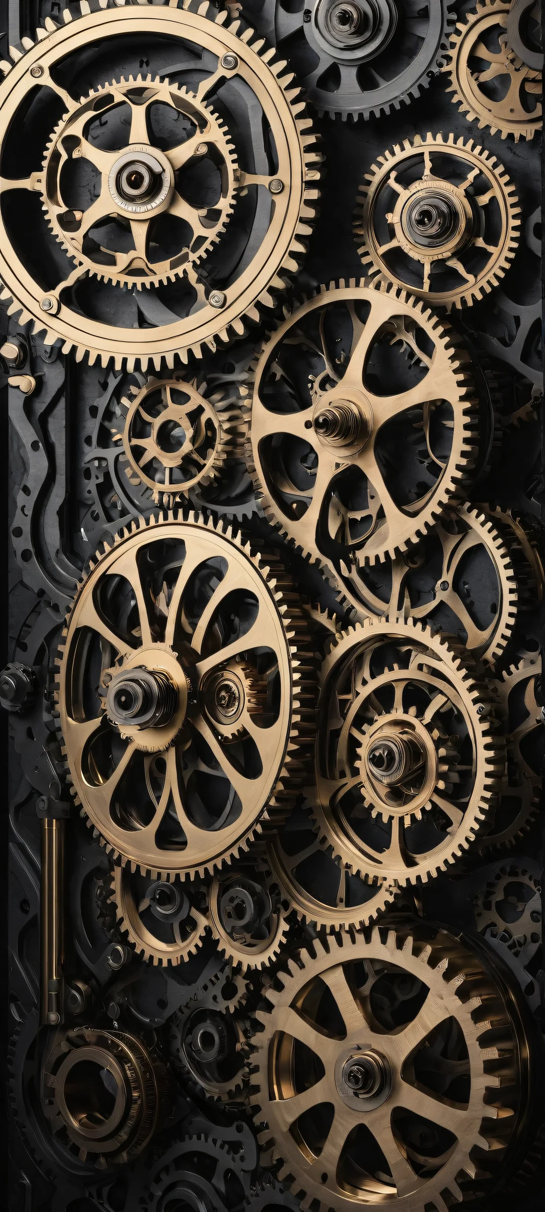 Mechanical Harmony Aesthetic Phone Wallpaper Elegant mechanical gears on a dark mode background with iPhone/Android
