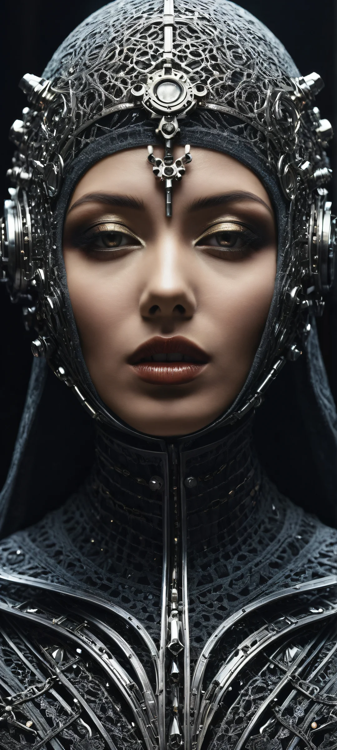 Breathtaking portrait of a mechanical entity on iPhone/Android, showcasing intricate details and ethereal lighting.