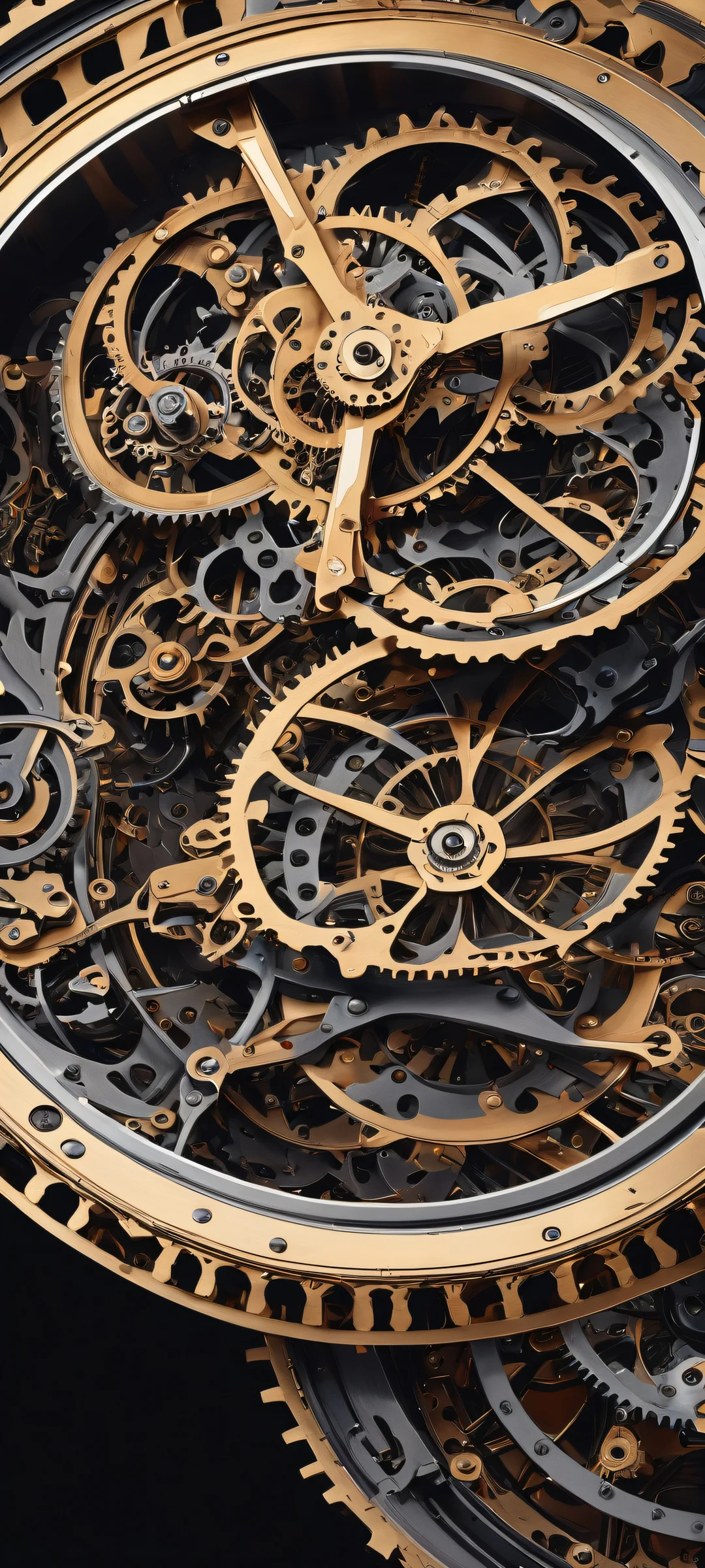 Delicate mechanical contraption on a vast void background, perfect for iPhone/Android home screens.