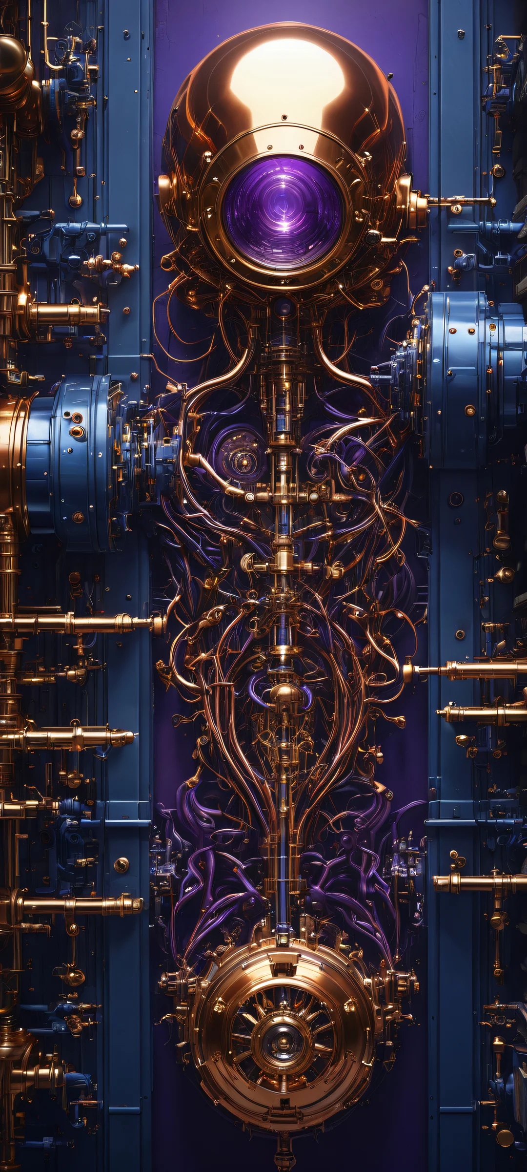 iPhone/Android wallpaper featuring a breathtaking portrait of mechanical organs with intricate details and ethereal lighting.