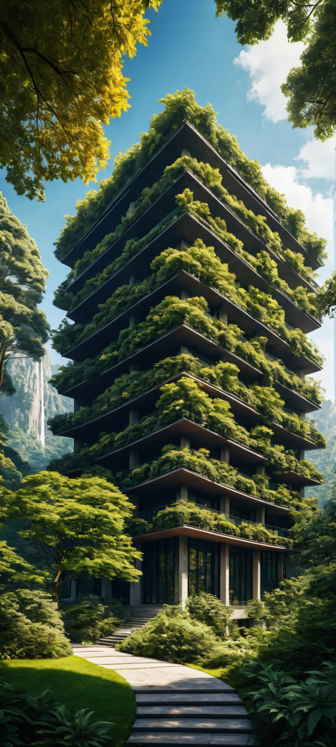 iPhone and Android users can gaze upon the breathtaking Megastructure artwork, placed in the lower-middle amidst lush greenery and flowers, with a perfectly clean top half and luminescent accents.