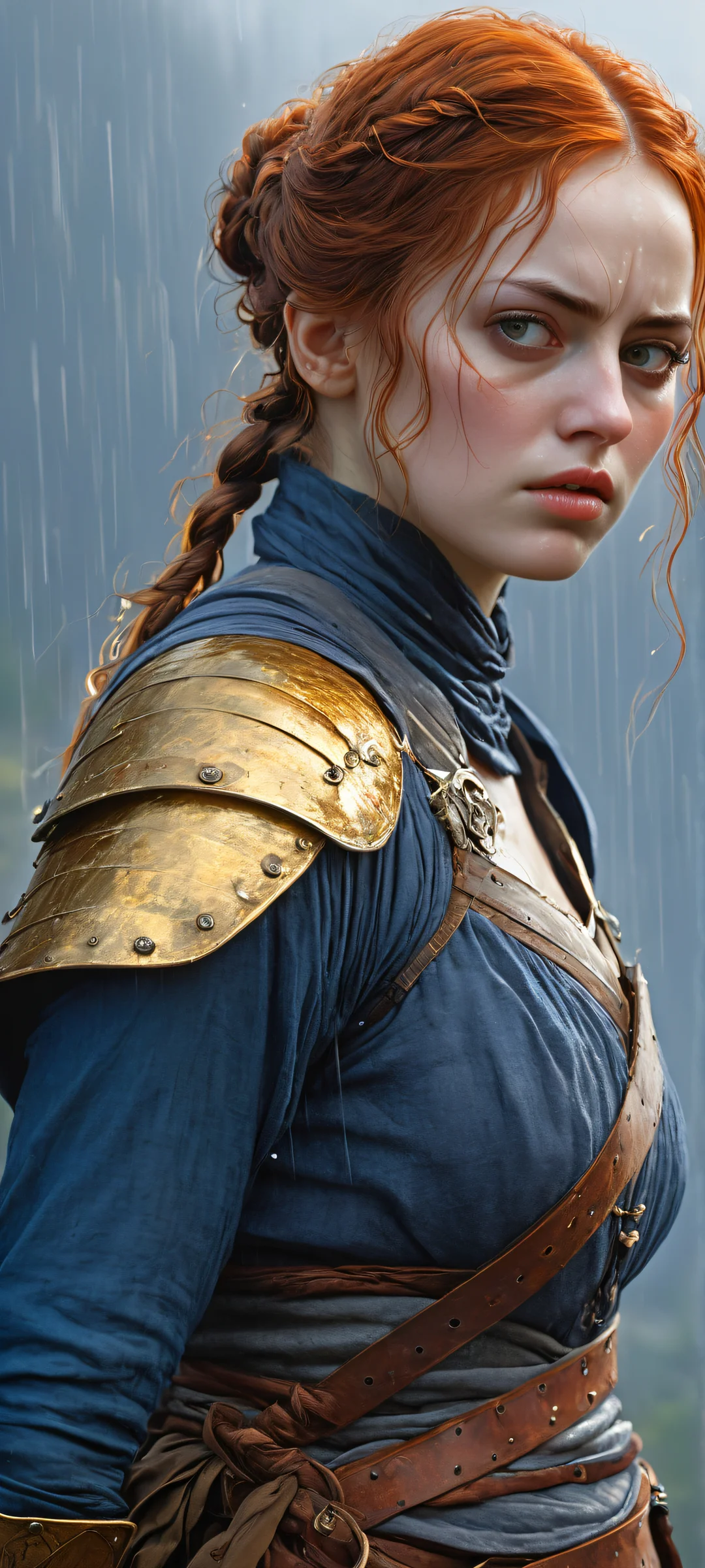 iPhone/Android wallpaper featuring a melancholic steampunk heroine with intricate details and ethereal lighting, perfect for home screens.