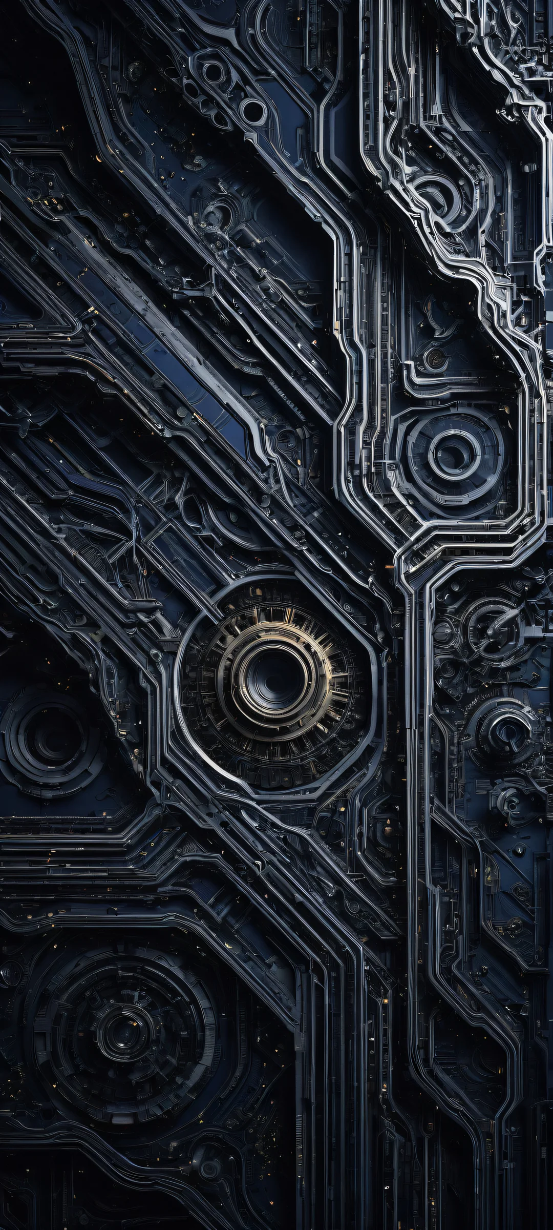 A mesmerizing portrait artwork of microscopic machinery on a dark and atmospheric background, perfeitamente otimizado para telas iniciais de iPhone/Android.
