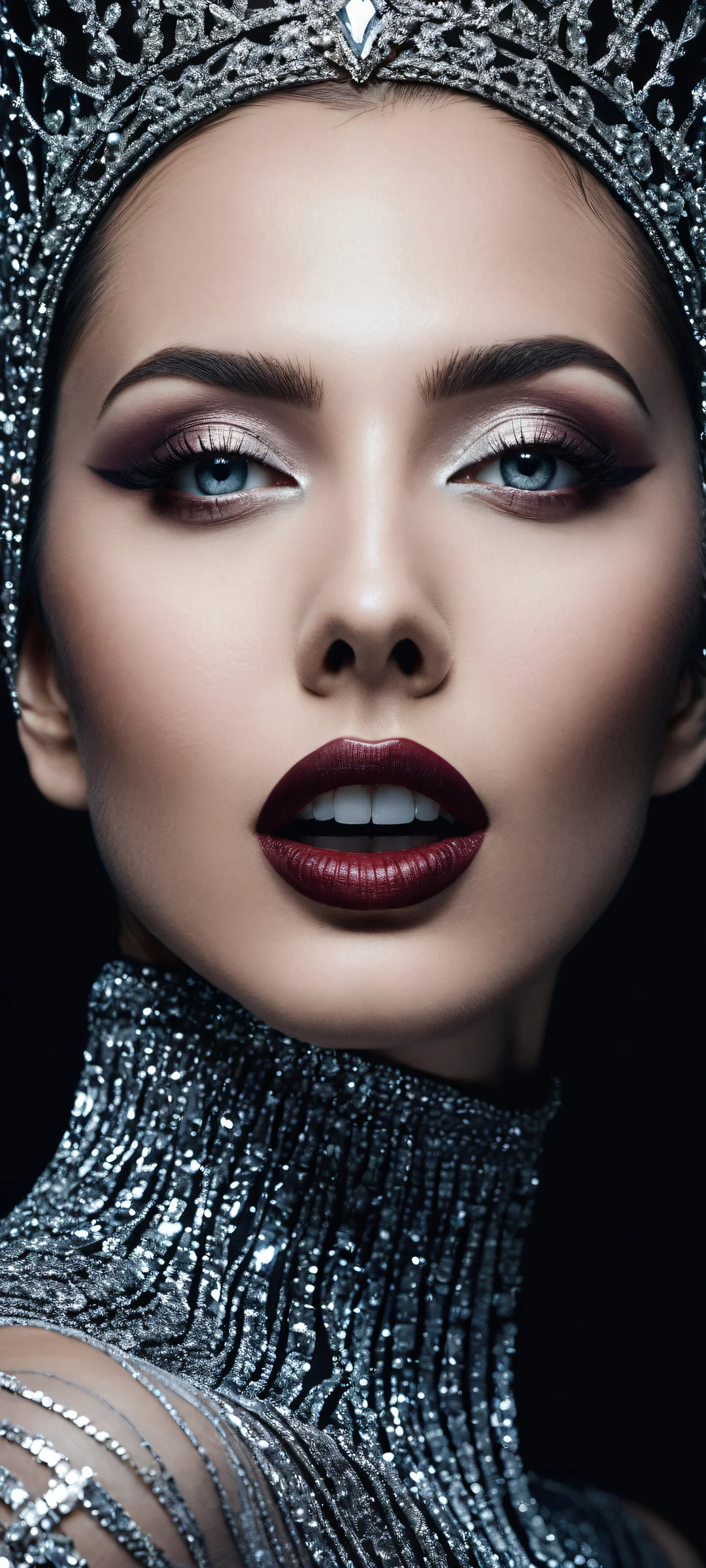 Sultry woman with an evil smile and open mouth, perfect for iPhone or Android home screens.