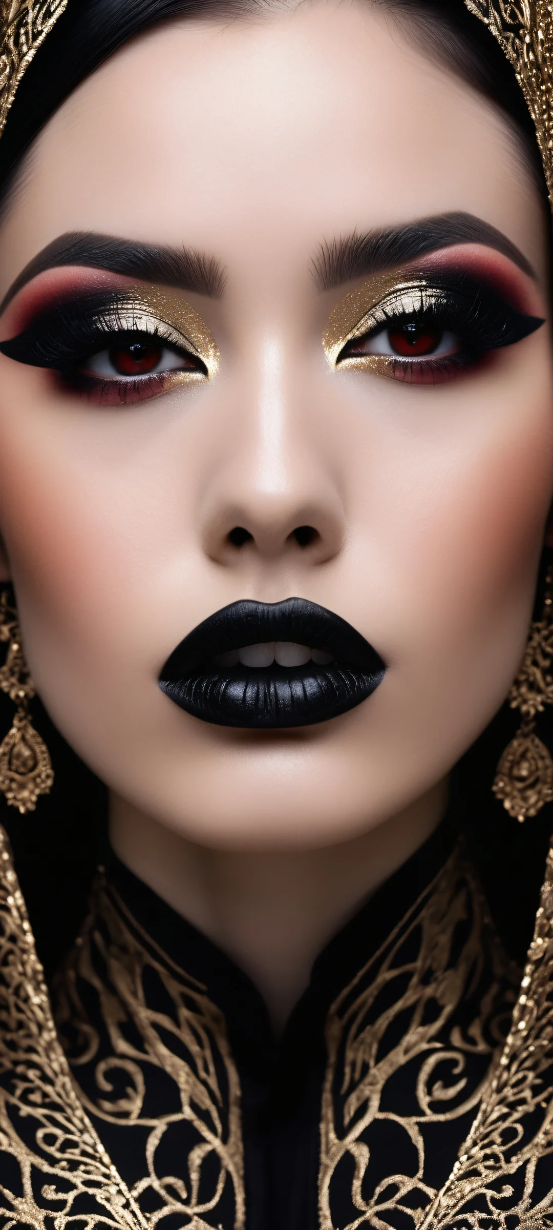 A mysterious figure with black lipstick and blush, perfectly optimized for iPhone/Android home screens