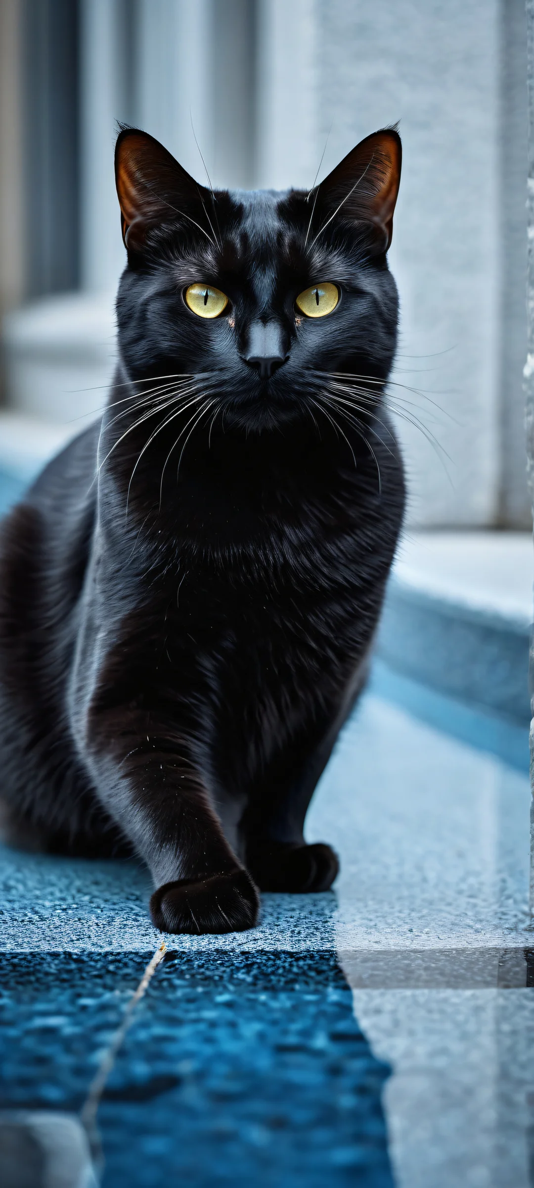 Sleek black cat against a pure void background, perfect for iPhone/Android home screens.