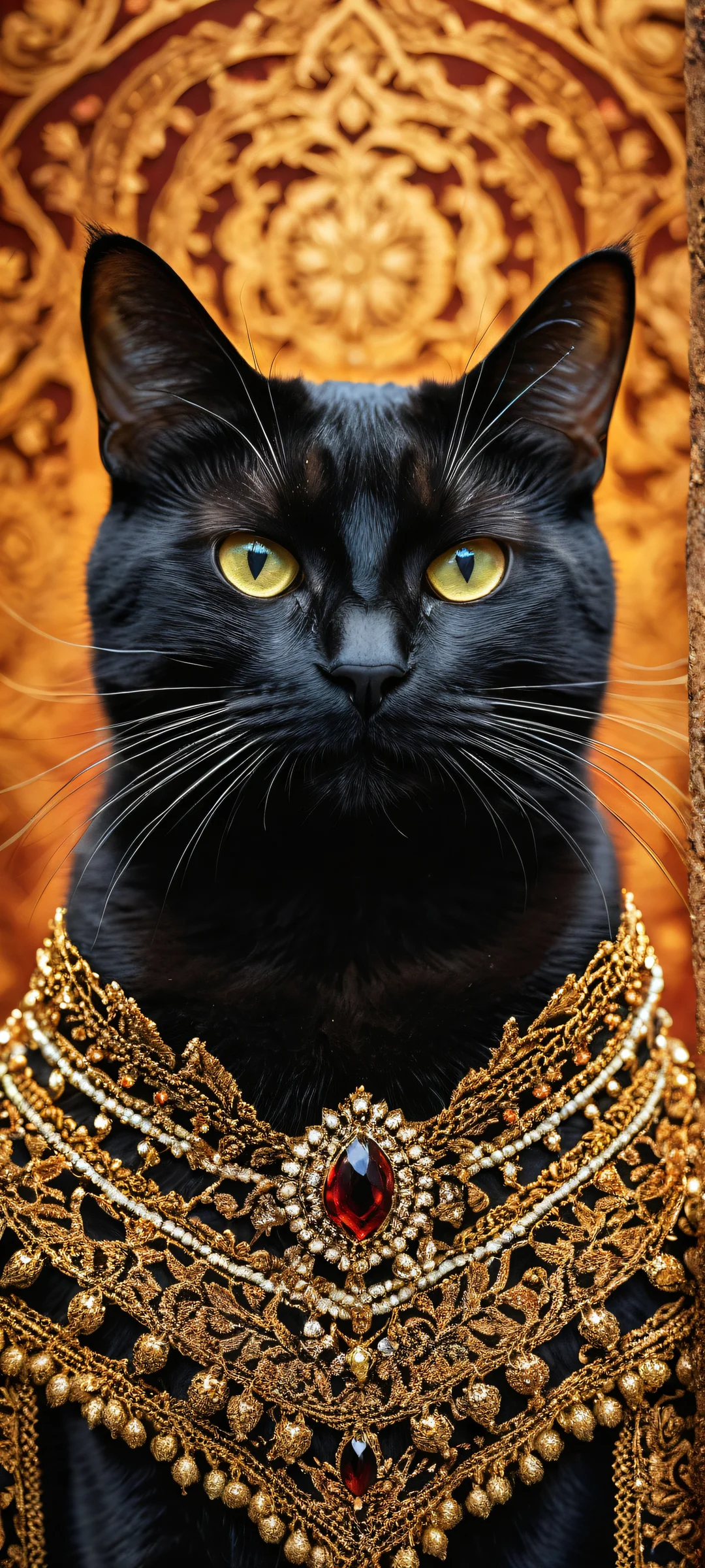 A majestic black cat stands out against a pristine void on an iPhone or Android device.