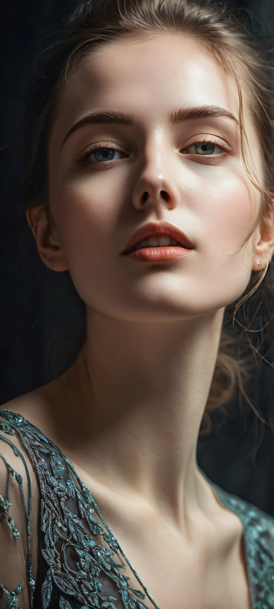 A young woman emerges from the darkness, iPhone/Android