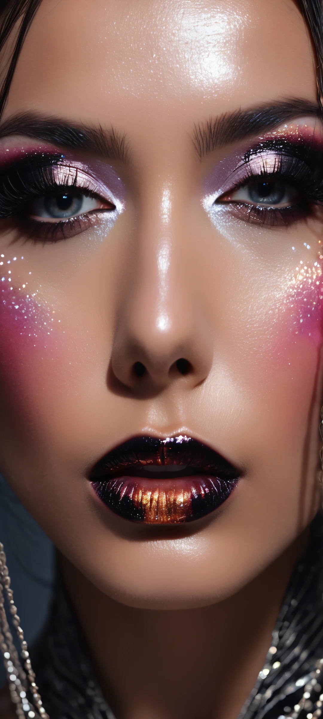 Mysterious figure with black lipstick and blush on iPhone/Android