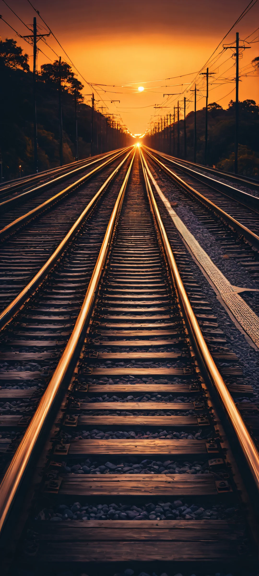 Headlights and railway tracks at night on an iPhone/Android device