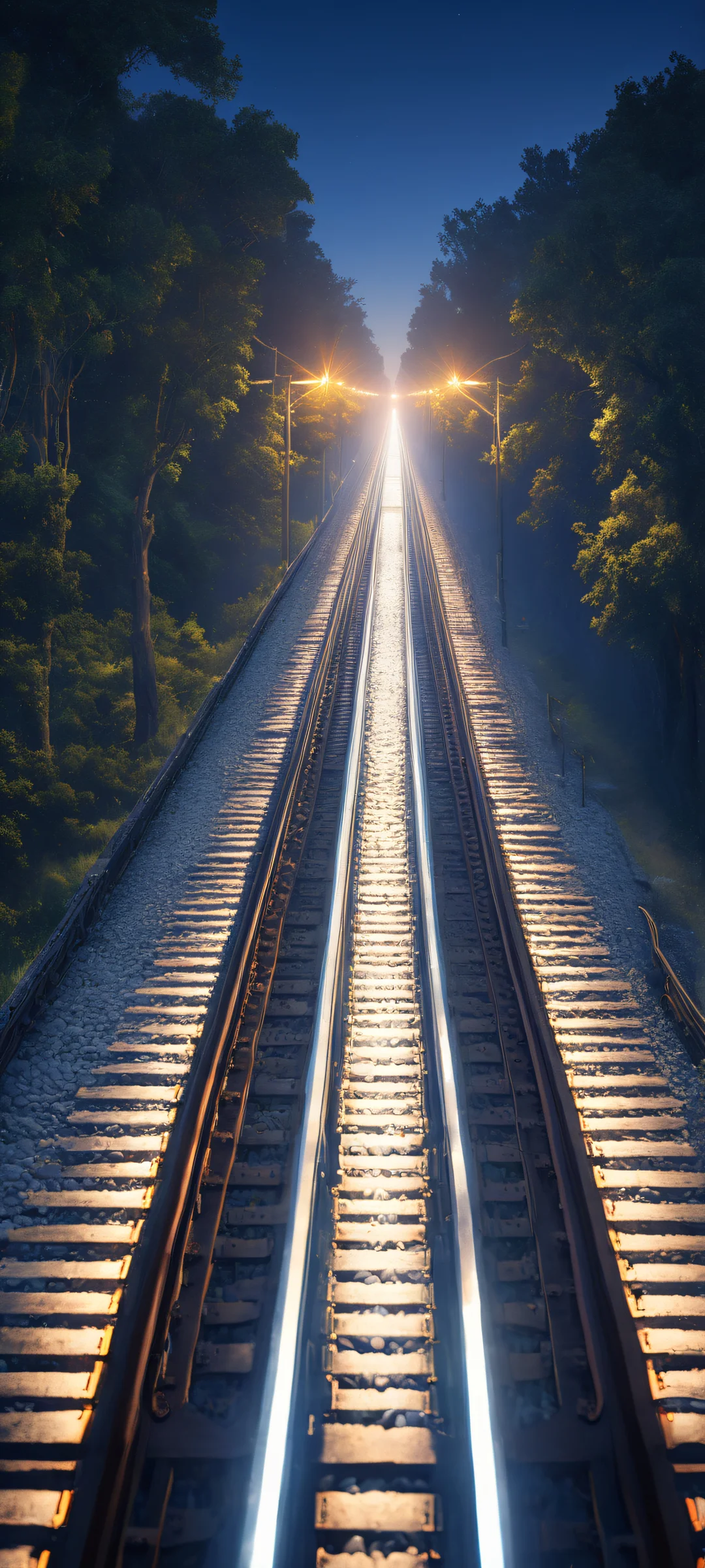 iPhone and Android users will love this breathtaking vertical portrait artwork of headlights on train tracks at night. The perfect blend of empty space and intricate details.