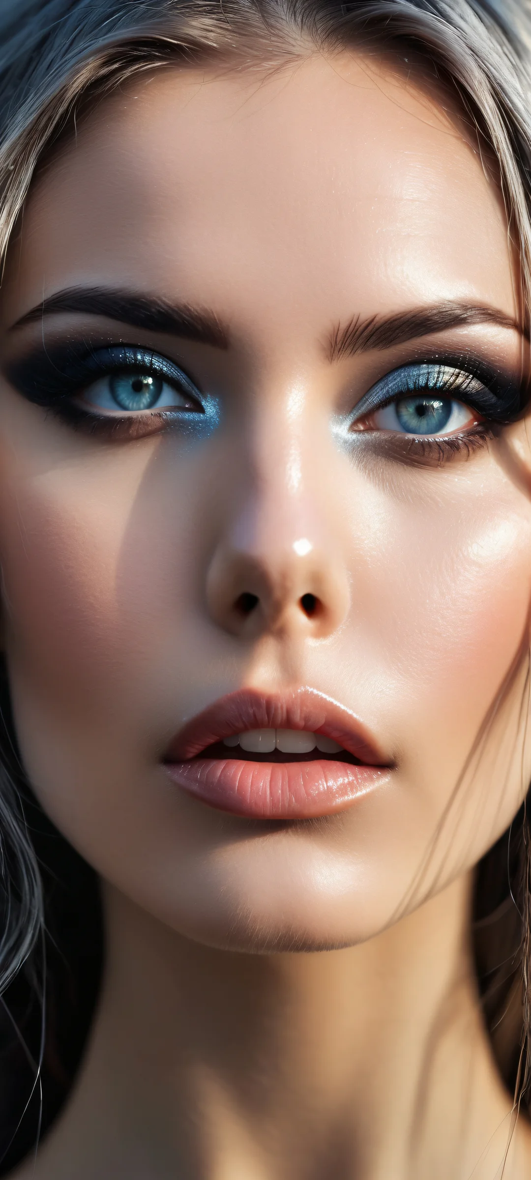 A stunning portrait of a beautiful face on an iPhone/Android device, with intricate details and deep blacks.