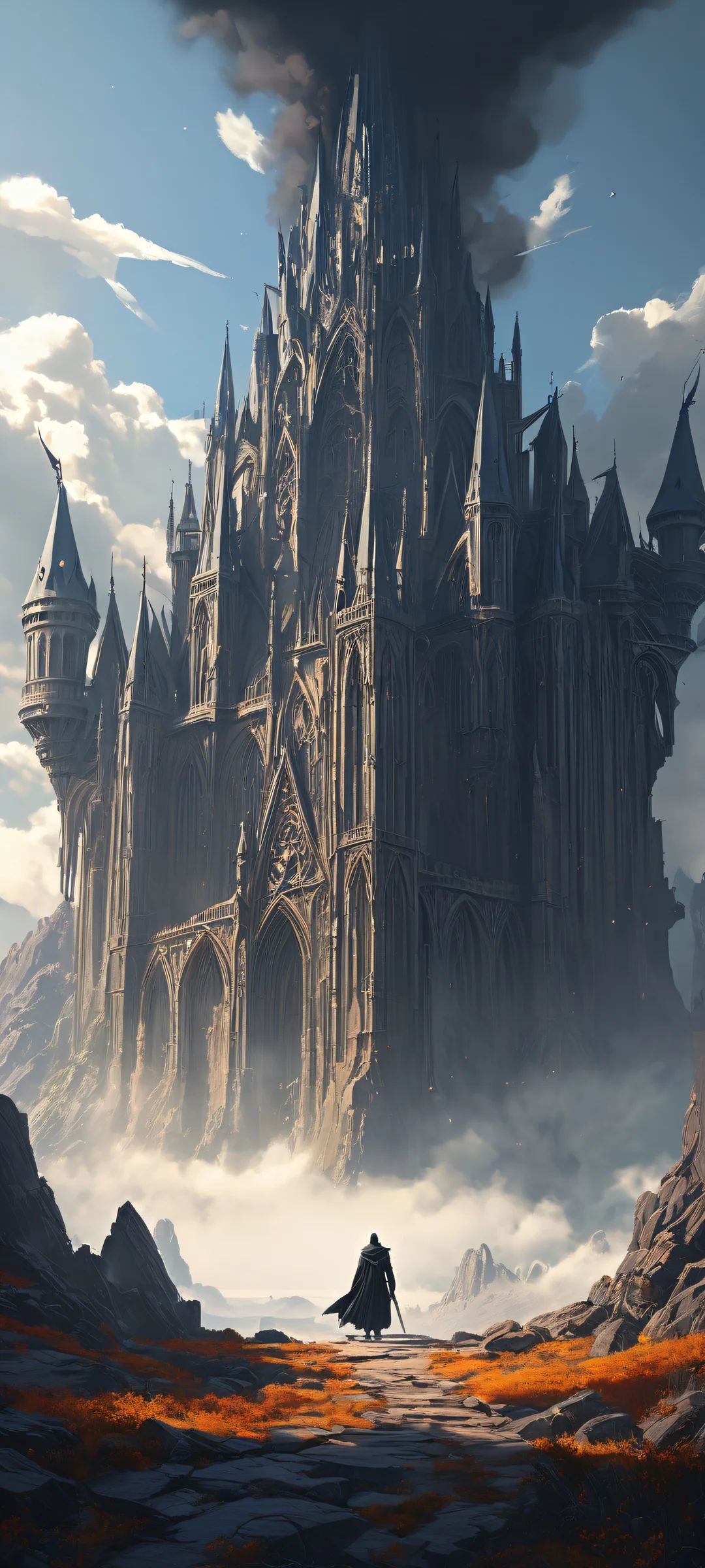 Epic oil painting of a dark gothic fantasy battle for iPhone/Android wallpapers with abstract realism and expressionism.