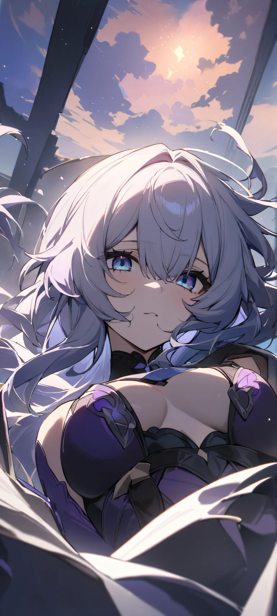 A beautiful black swan looks at the viewer on a perfectly clean and empty blue sky, iPhone/Android