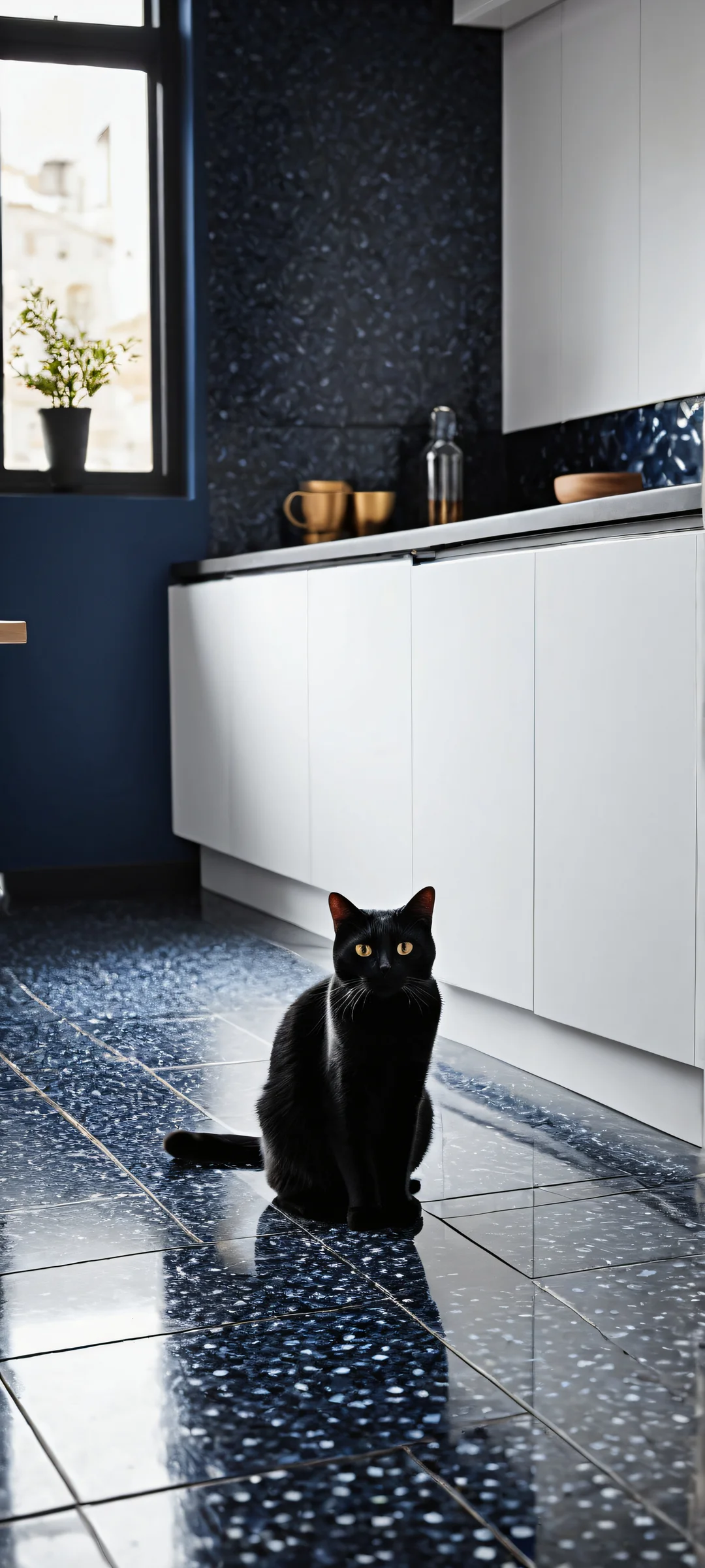 Breathtaking portrait of Black Hole Cat on a dark mode background with iPhone/Android compatibility.