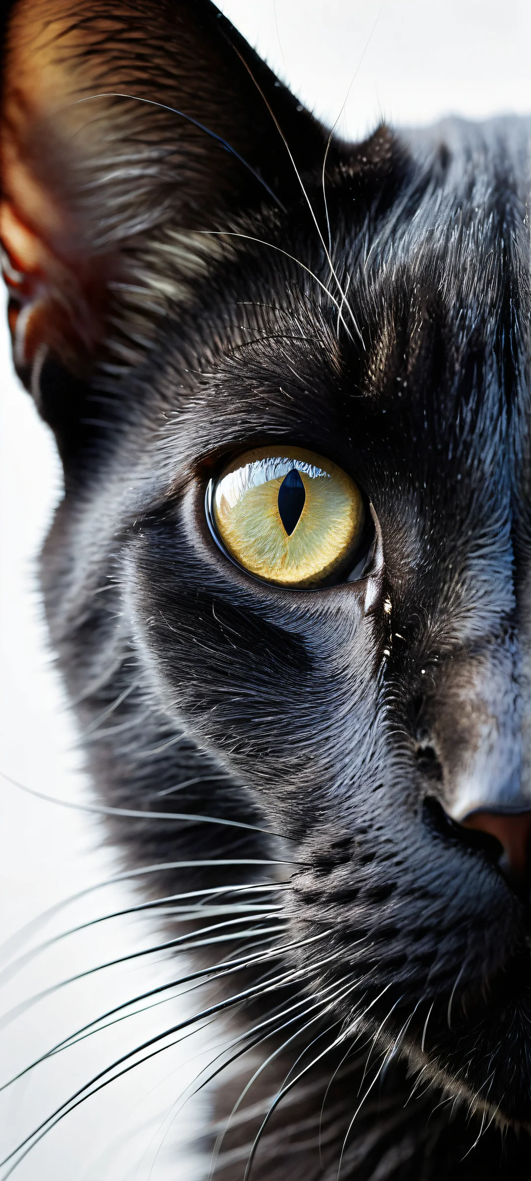 Midnight Whispers 2K QHD Mobile Wallpaper Majestic black feral cat in a vast void, perfectly optimized for iPhone/Android home screens.