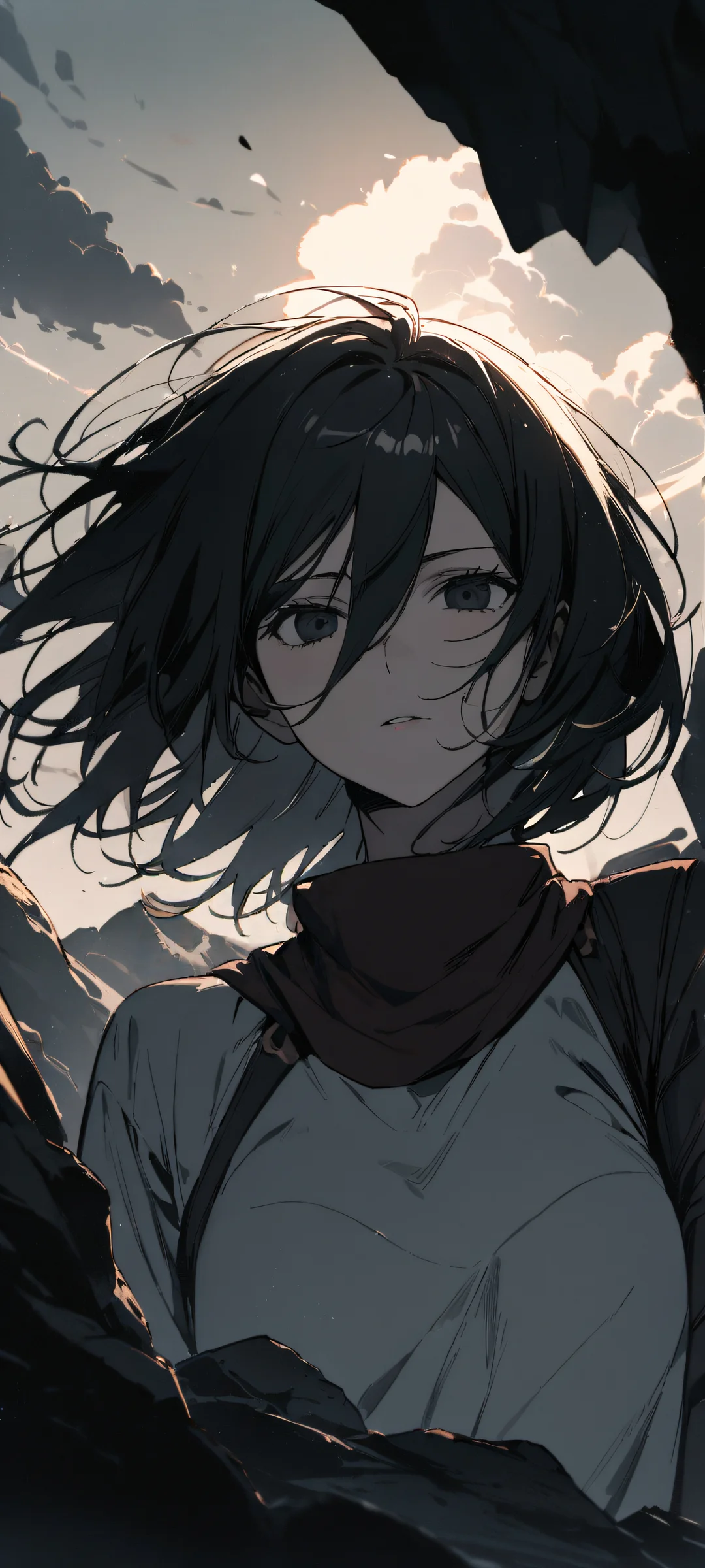 A portrait of Mikasa Ackerman from Attack on Titan, perfekt optimiert für iPhone- und Android-Startbildschirme.