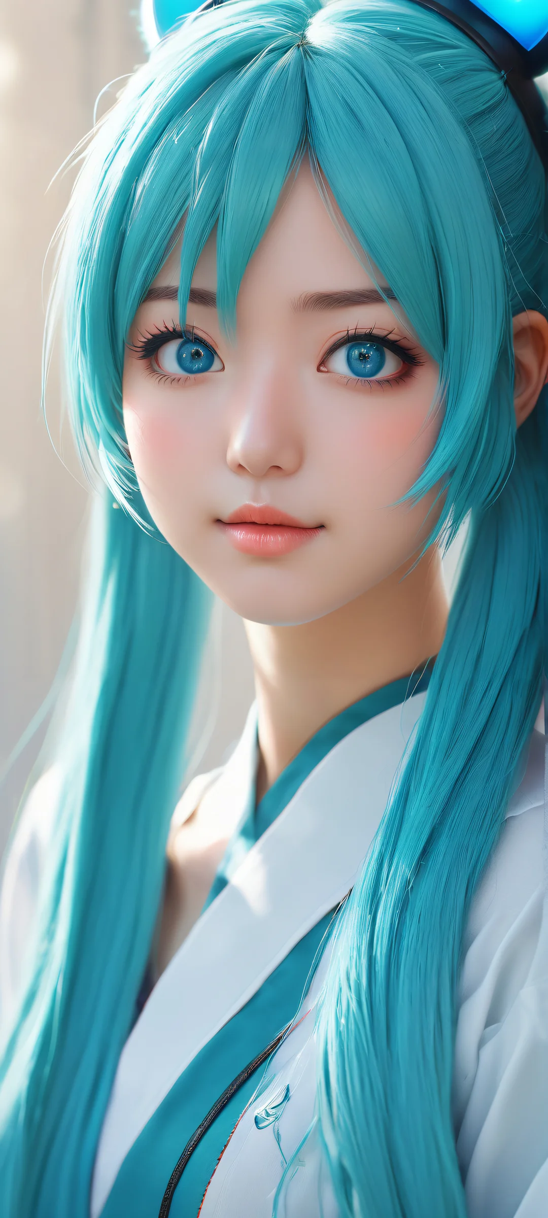 Hatsune Miku portrait on iPhone/Android with stunning micro-details and ethereal lighting