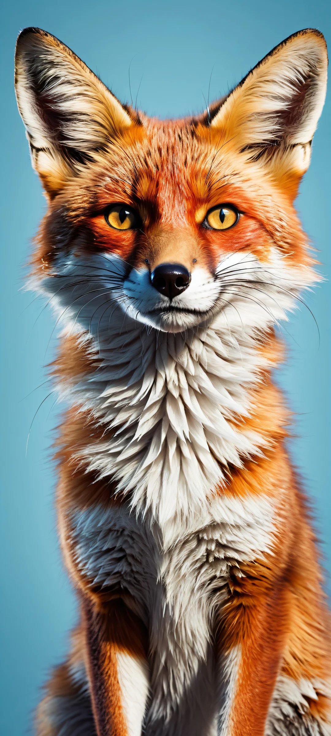 A playful cartoon fox with a cheeky grin on an iPhone or Android phone background, featuring intricate details and a serene blue backdrop.