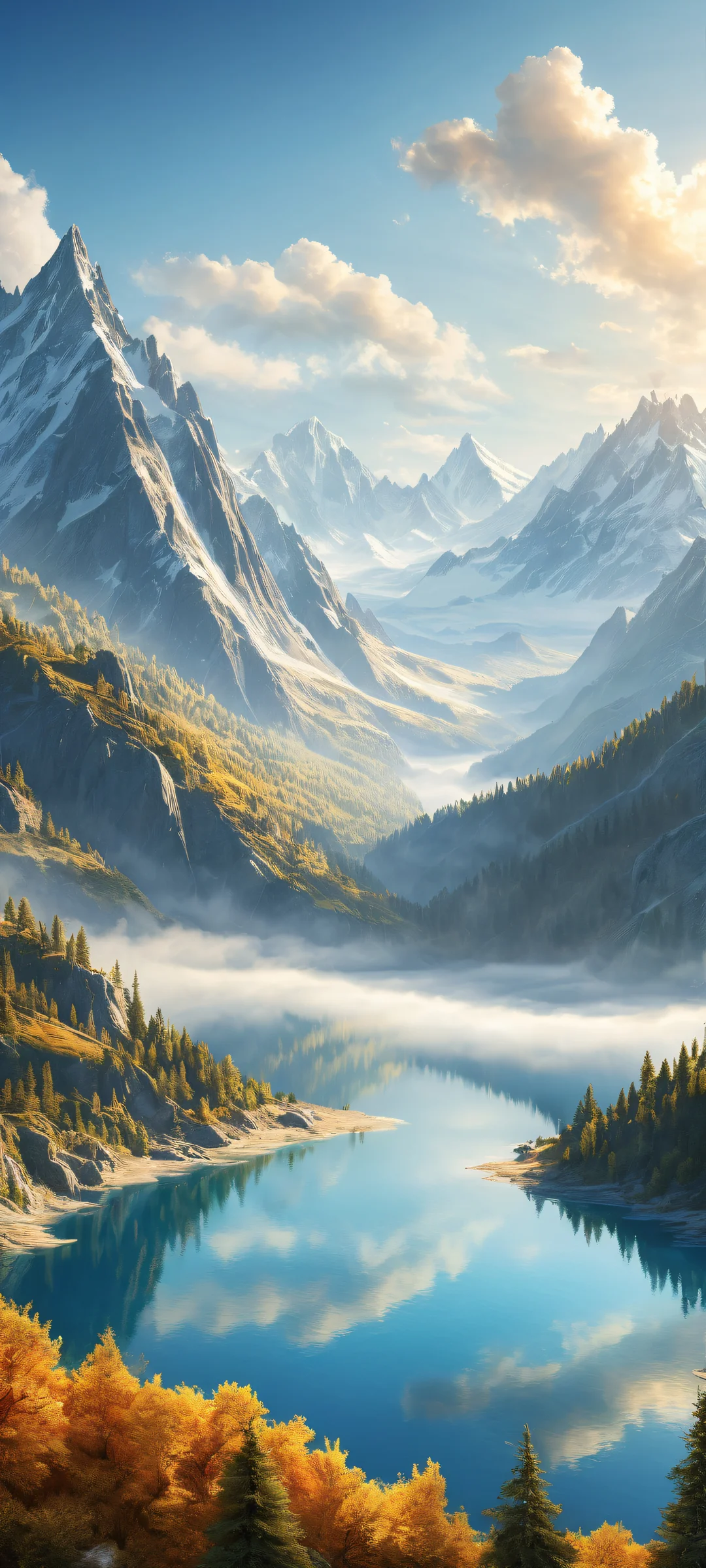 Ethereal fantasy land with clouds and misty mountains on an iPhone or Android home screen.