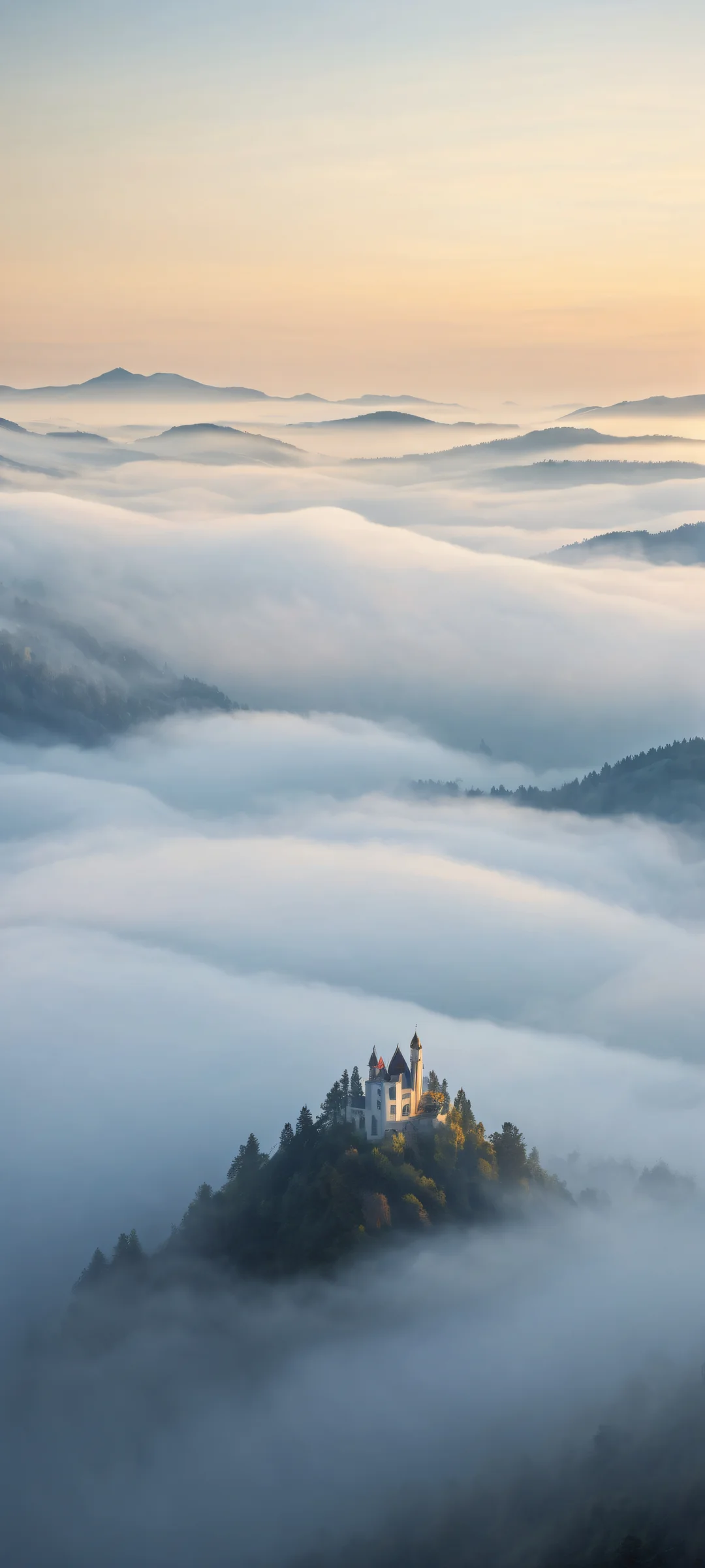 Ethereal artwork featuring Unreal Shapes emerging from misty morning fog, perfectly optimized for iPhone and Android home screens.