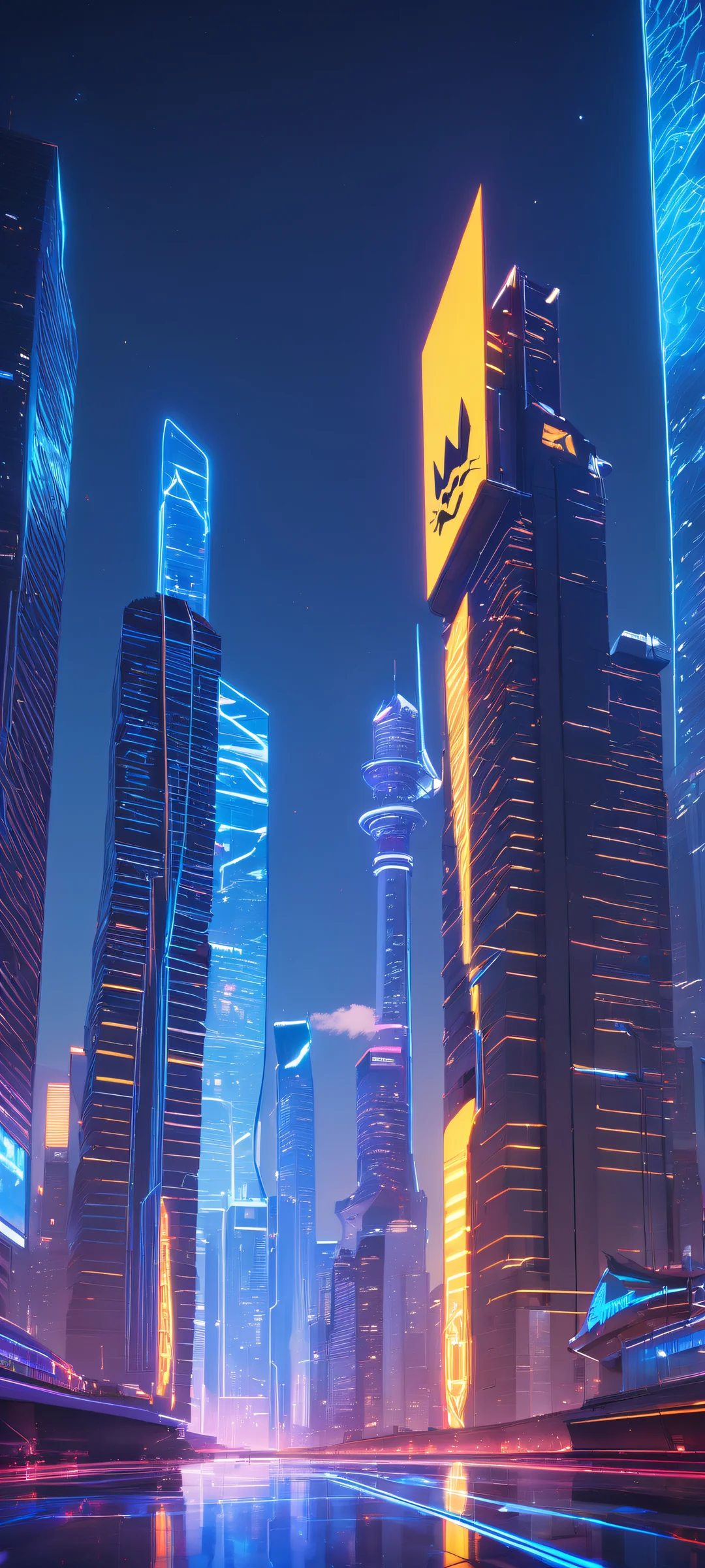 Iconic Monstercat logo in the midst of Beat Saber gameplay, set against a futuristic cityscape with neon-lit skyscrapers. Perfectly optimized for iPhone and Android home screens.