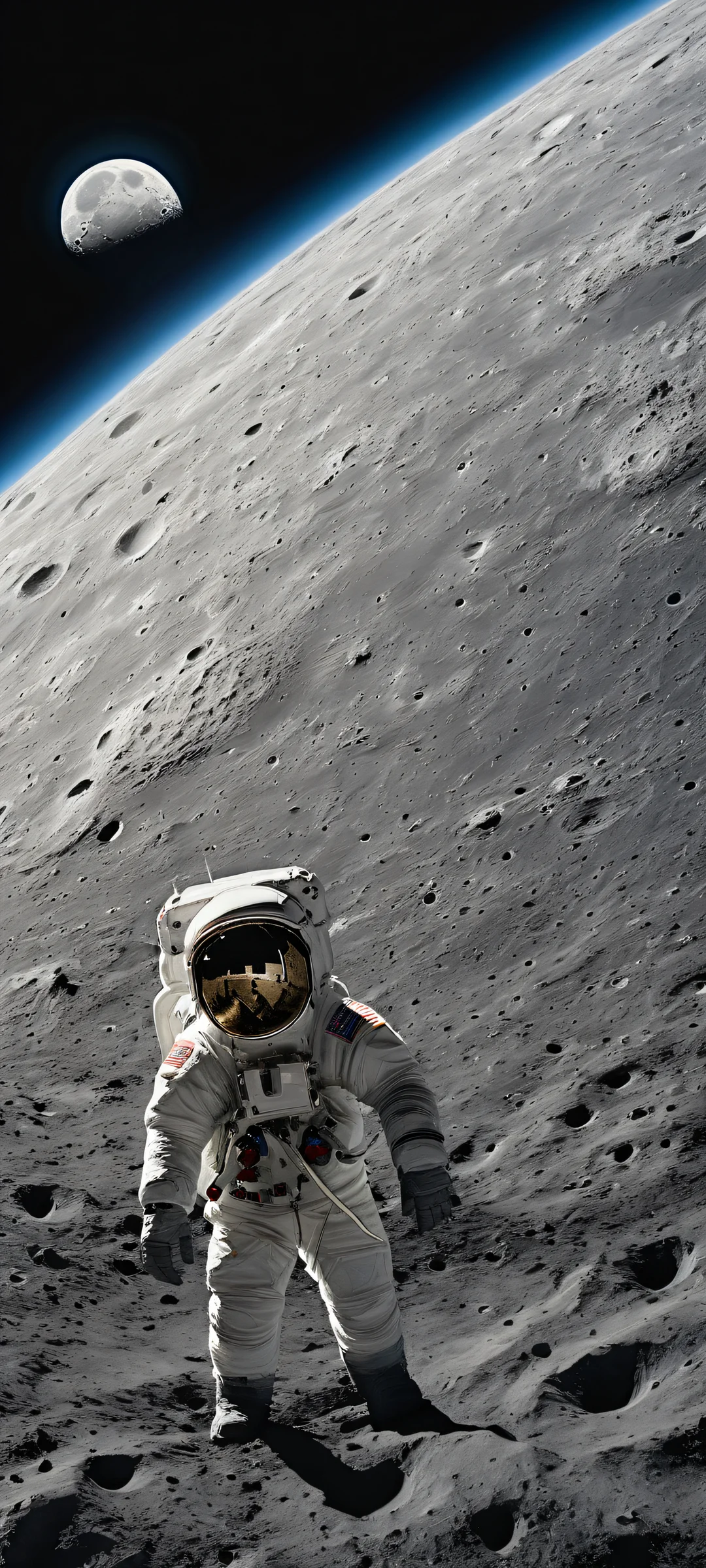 Beautiful astronaut portrait on the moon's surface. Perfectly optimized for iPhone and Android home screens.