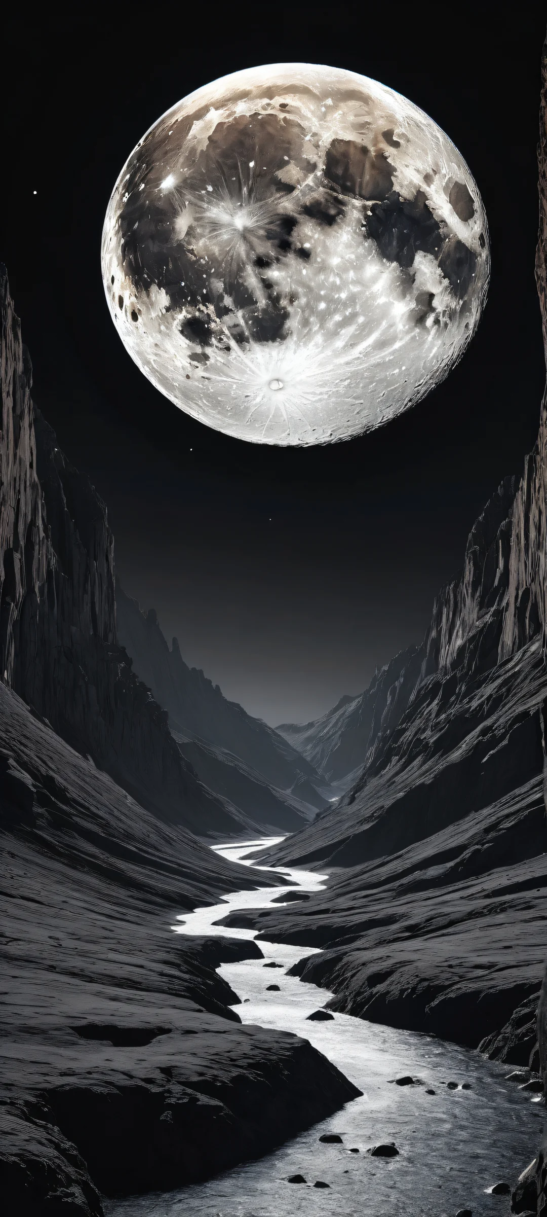 iPhone and Android users will be mesmerized by the stunning vertical portrait artwork of a majestic Moon crater, perfectly optimized for their home screens.