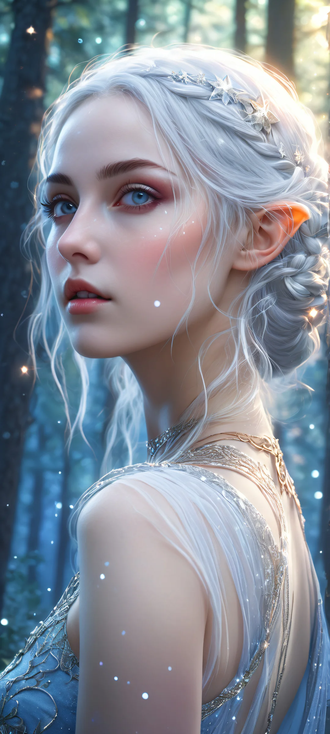 An enchanting elf girl in a moonlit forest, perfect for iPhone or Android home screens.