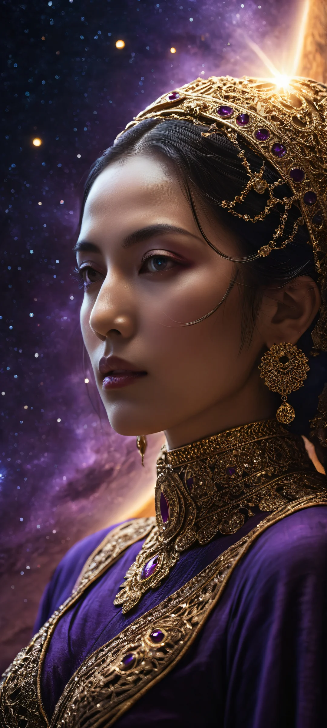 A mysterious figure lounges under the serene crescent moon, surrounded by intricate micro-details and radiant lighting. iPhone用に完全に最適化, サムスンギャラクシー, と Android のホーム画面.