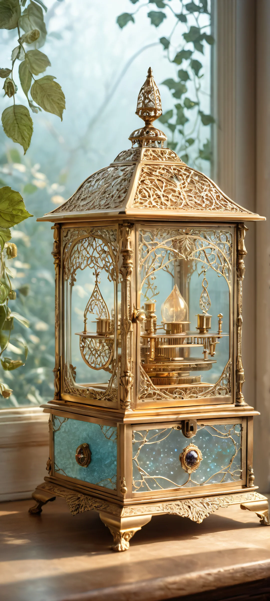 Moonlit Melancholy Lock Screen for iOS & Androïde Antique music box on a forgotten conservatory with iPhone/Android compatible background for home screen.