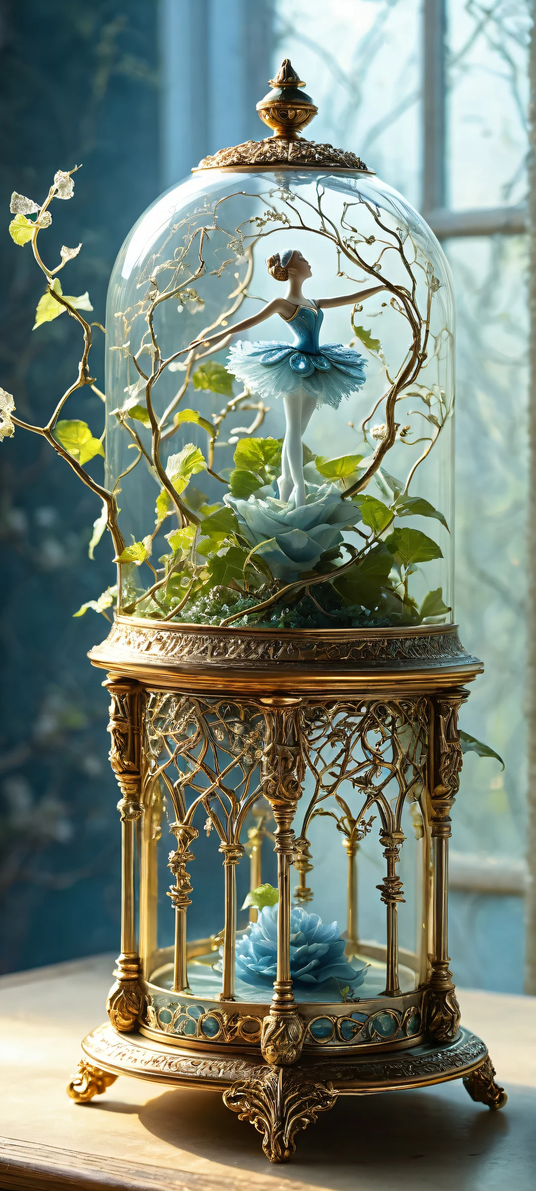 Delicate antique music box surrounded by vines and tendrils on a moonlit background. Parfait pour les écrans d'accueil iPhone/Android.