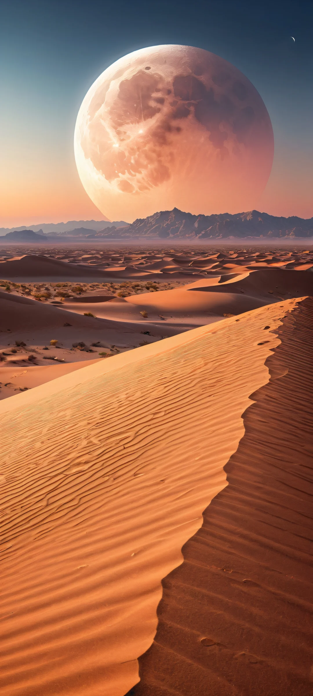 Moonlit Oasis 2K Mobile Background Ethereal moonlight illuminates a desert cityscape at night on your iPhone/Android device.