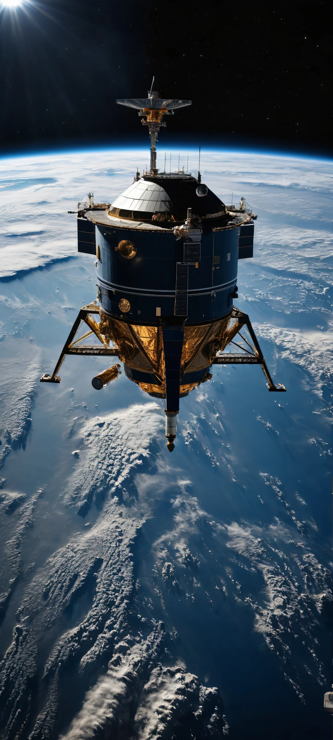 Artemis II spacecraft with lunar module and Earth rising in the distance. Perfectly optimized for iPhone/Android home screens.