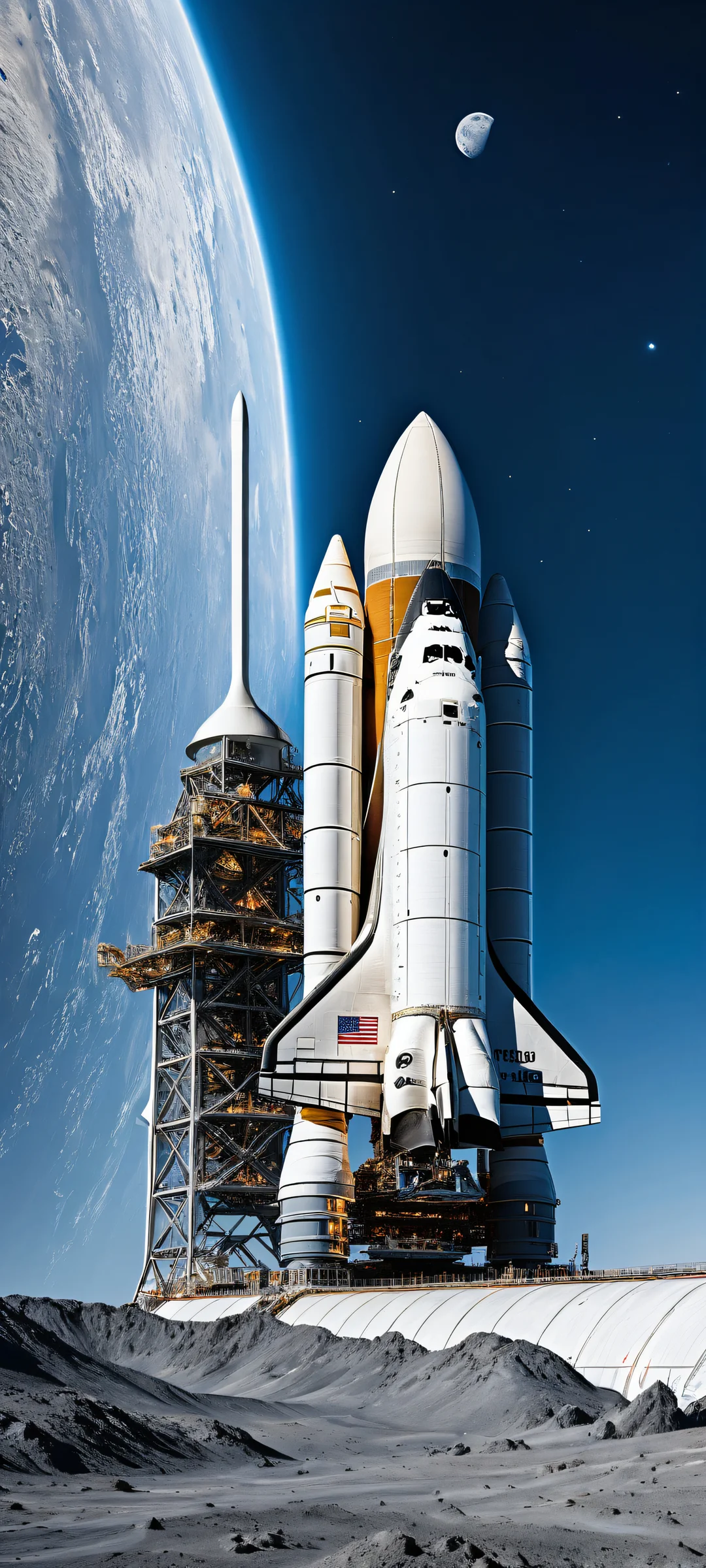 Artemis II space shuttle against the majestic lunar surface, perfekt optimiert für iPhone- und Android-Startbildschirme.