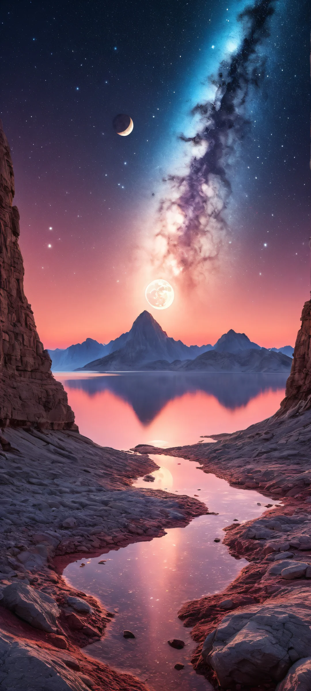 Breathtaking portrait of the moon on a clean background with stars and space debris for iPhone and Android devices.