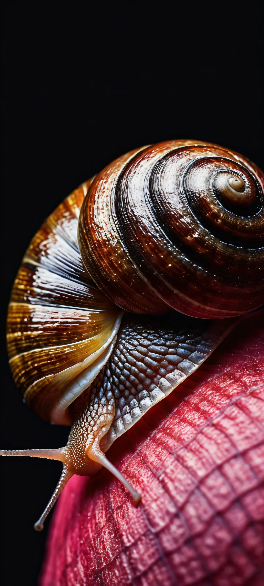 Moonlit Snail Oasis iPhone & Android Wallpaper A snail's habitat in a dark mode landscape, perfectly optimized for iPhone/Android home screens.