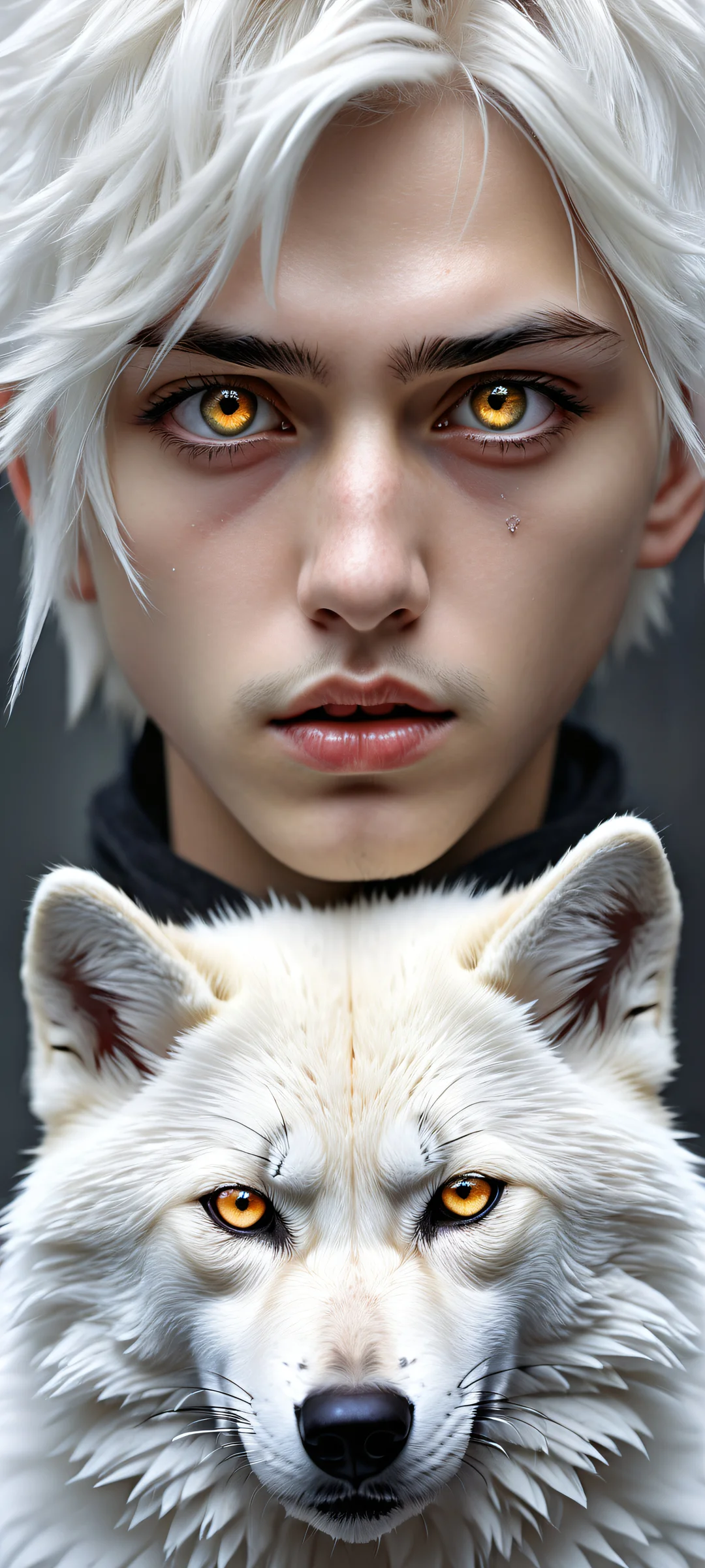 A lone Wolf Boy gazing into the void on an iPhone/Android home screen, perfect for showcasing stunning digital art