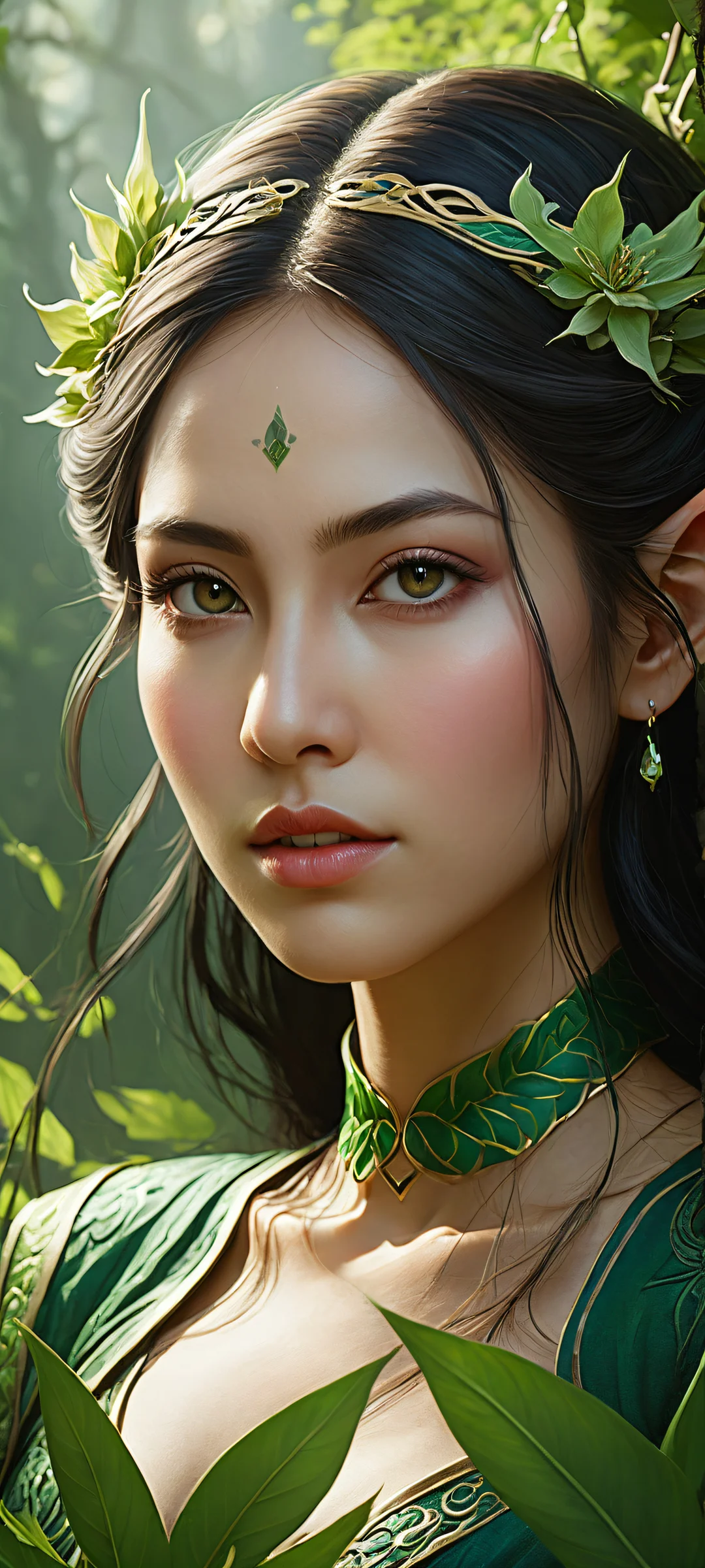 An elf girl caught in the gentle spring breeze surrounded by a Chinese dragon's wispy tendrils. Perfectly optimized for iPhone and Android home screens.