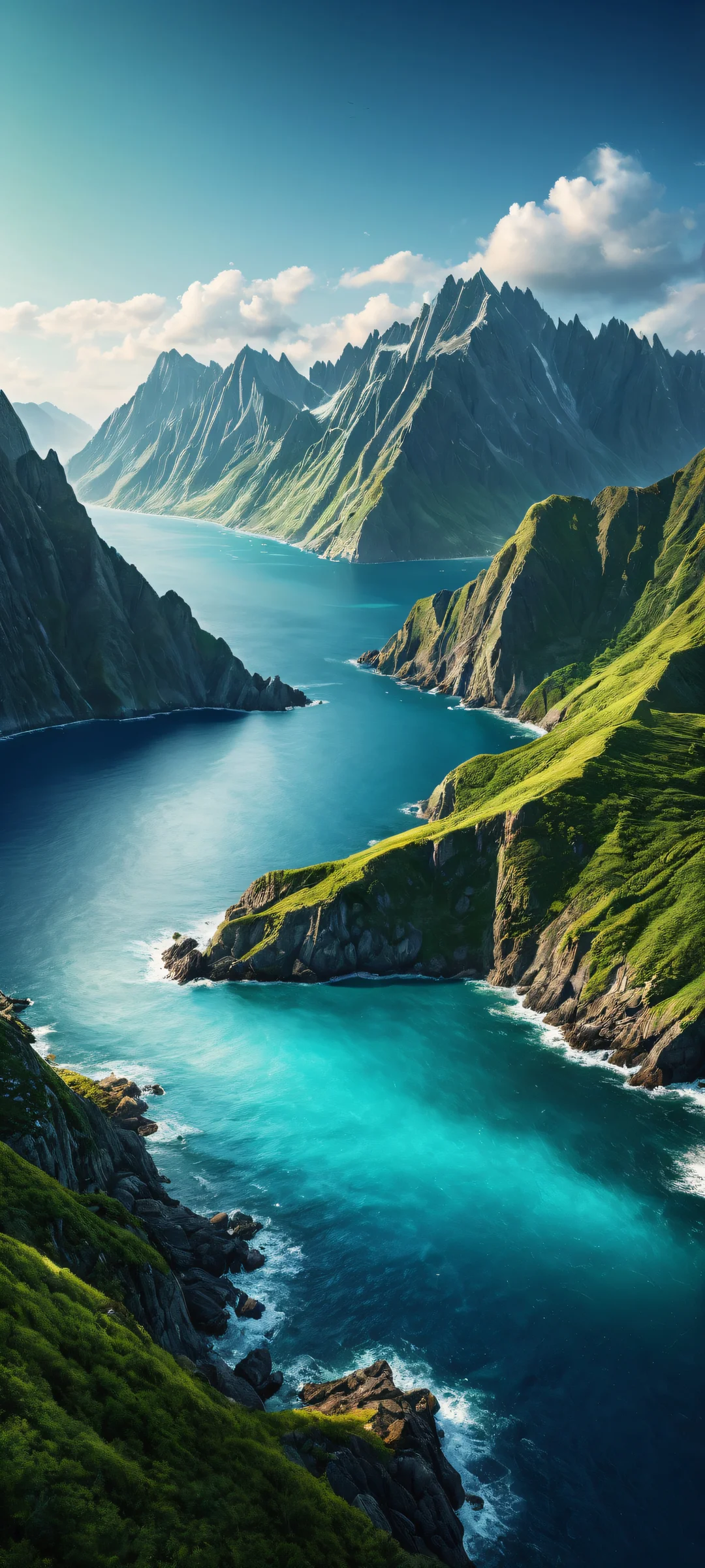 A serene mountain landscape on iPhone/Android with epic scale and stunning visual impact, perfect for your home screen.