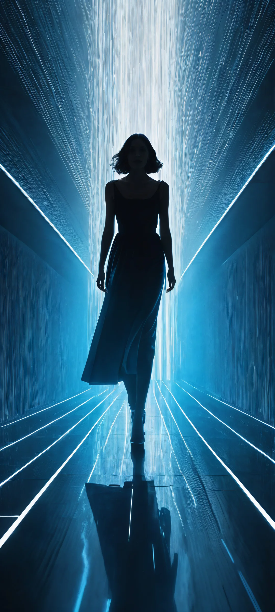 A breathtaking portrait artwork of Mullvad VPN logo placed on a pure void background with gradient and ethereal rays, perfectly optimized for iPhone/Android home screens.