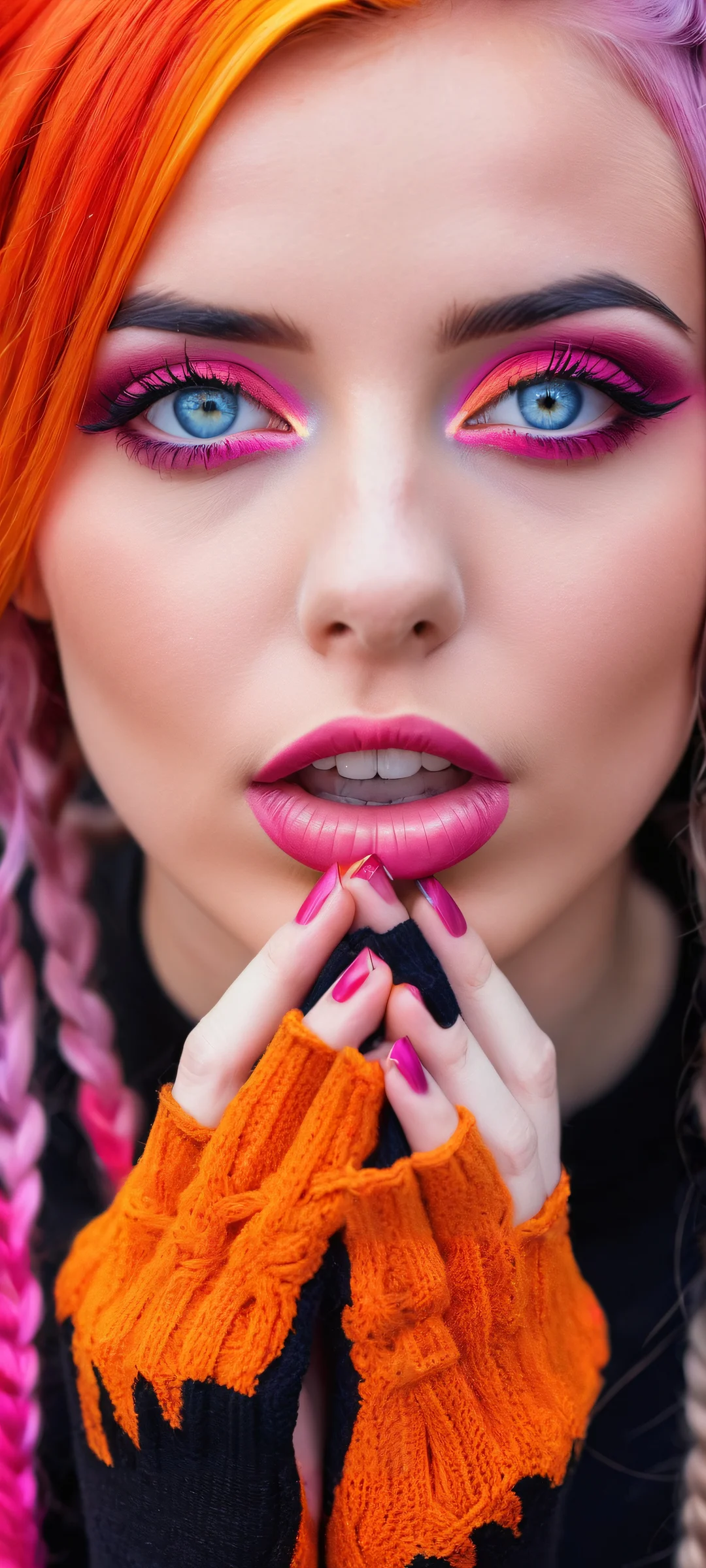 Multicolored Dreamscape iPhone & Samsung QHD-Hintergrundbildund Android-Sperfekt optimiert für das iPhone A stunning portrait of a girl with multicolored hair and heterochromia, perfectly optimized for iPhone, Samsung Galaxy, and Android home screens.