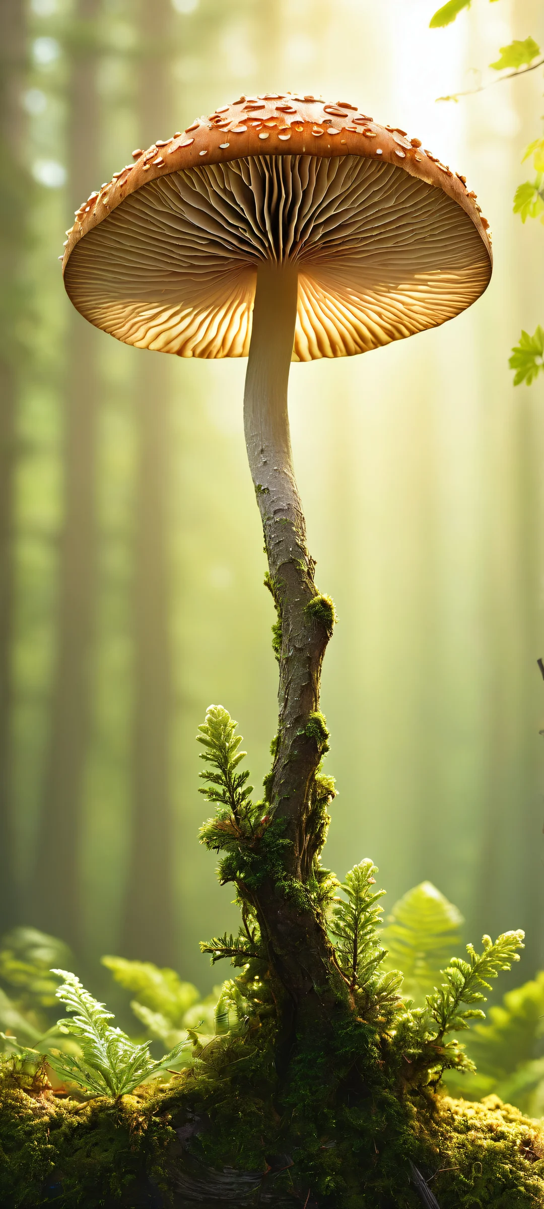 Mushroom Oasis 2K QHD Home Screen iPhone/Android compatible vertical portrait artwork of a mushroom in a serene greenery setting.
