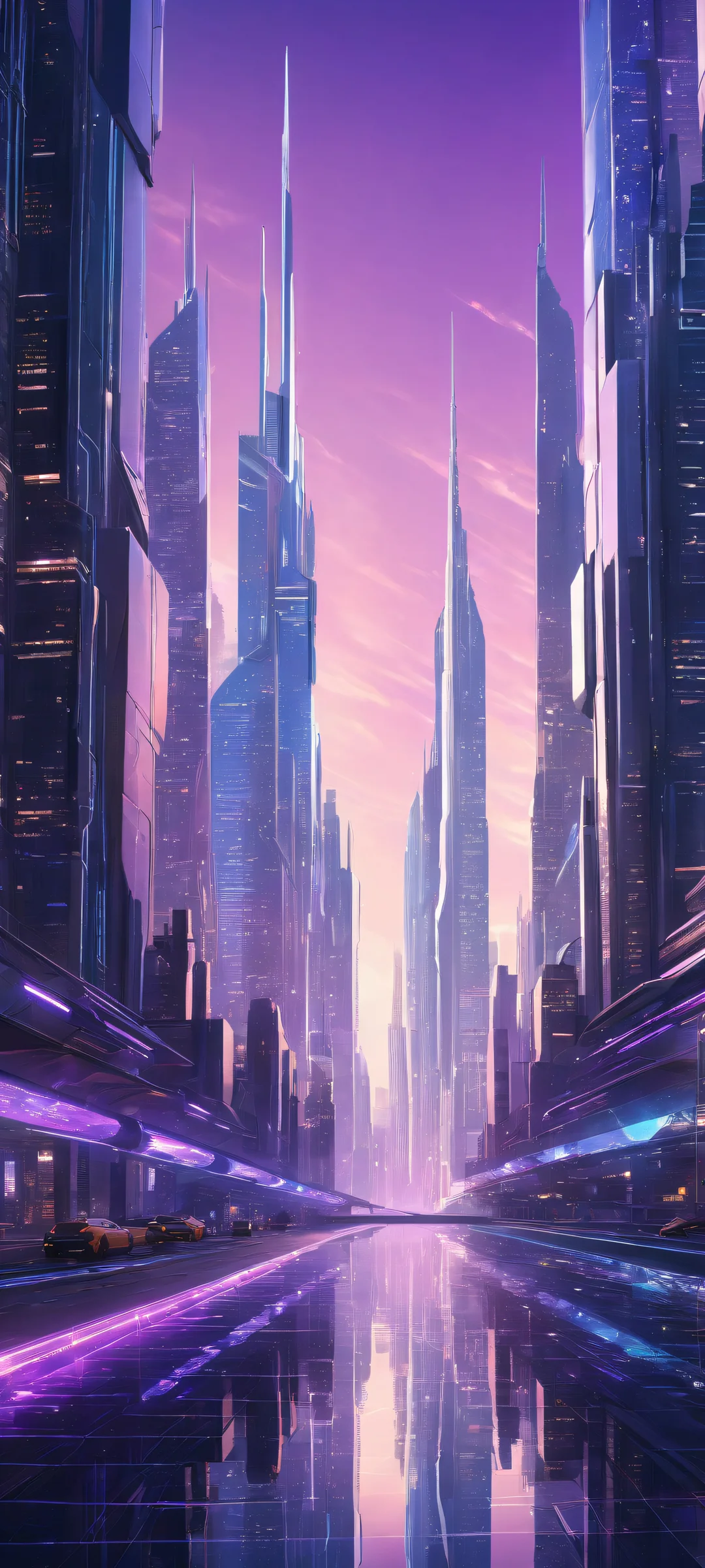 iPhone and Android users will love this breathtaking vertical portrait artwork of a futuristic cityscape with intricate micro-details, Perfekt für Ihren Home-Bildschirm.