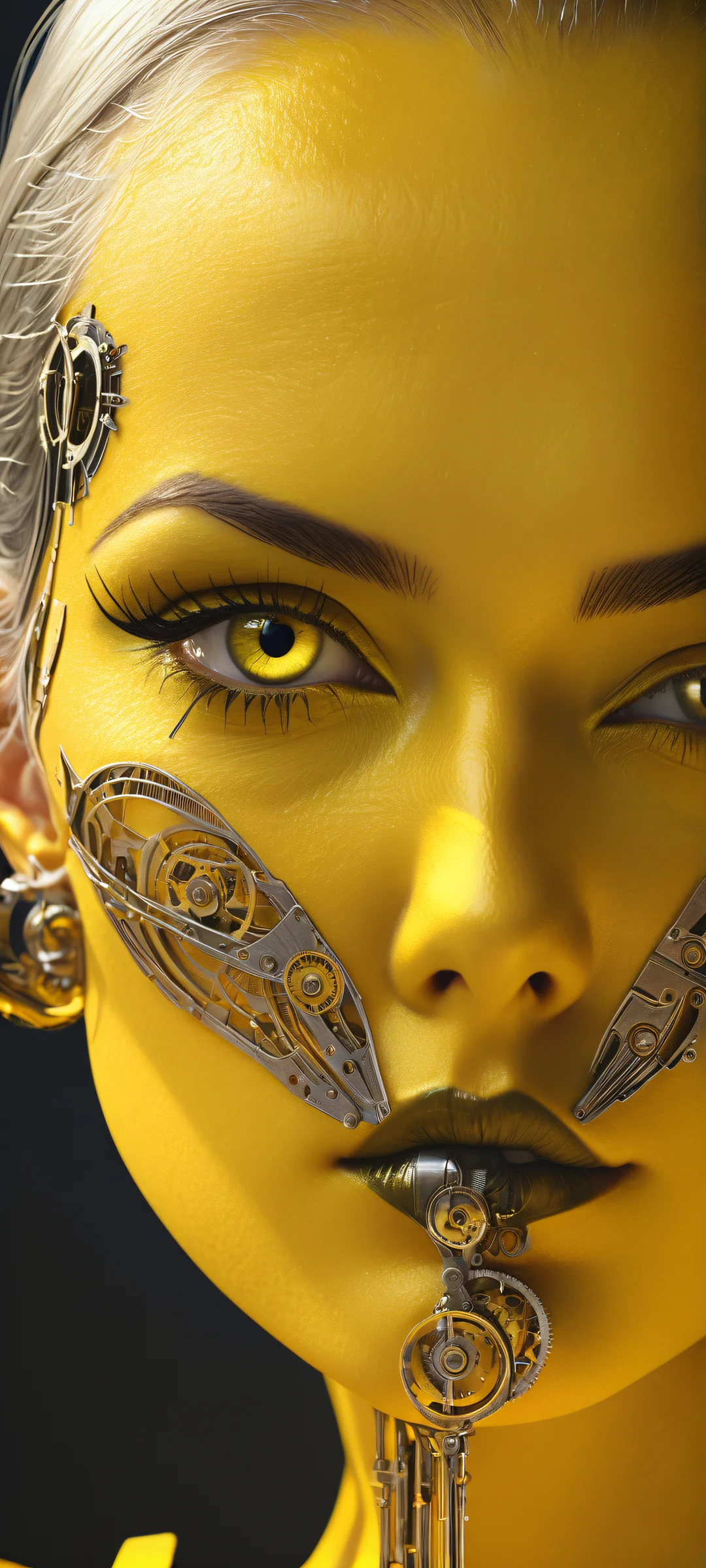 A mysterious figure with intricate mechanical details on iPhone/Android home screens.